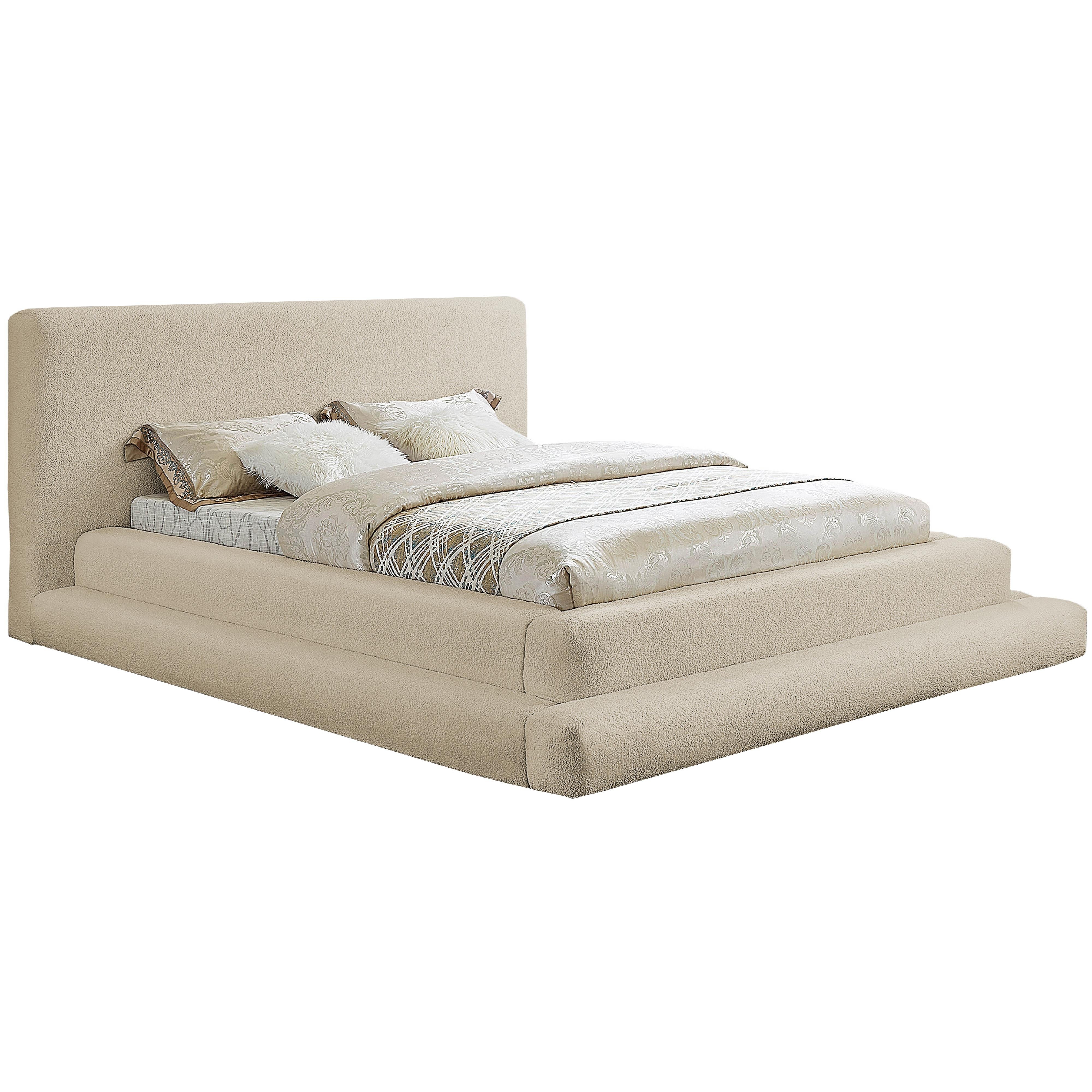 Meridian Dane Beige Teddy Fabric Queen Bed (3 Boxes)