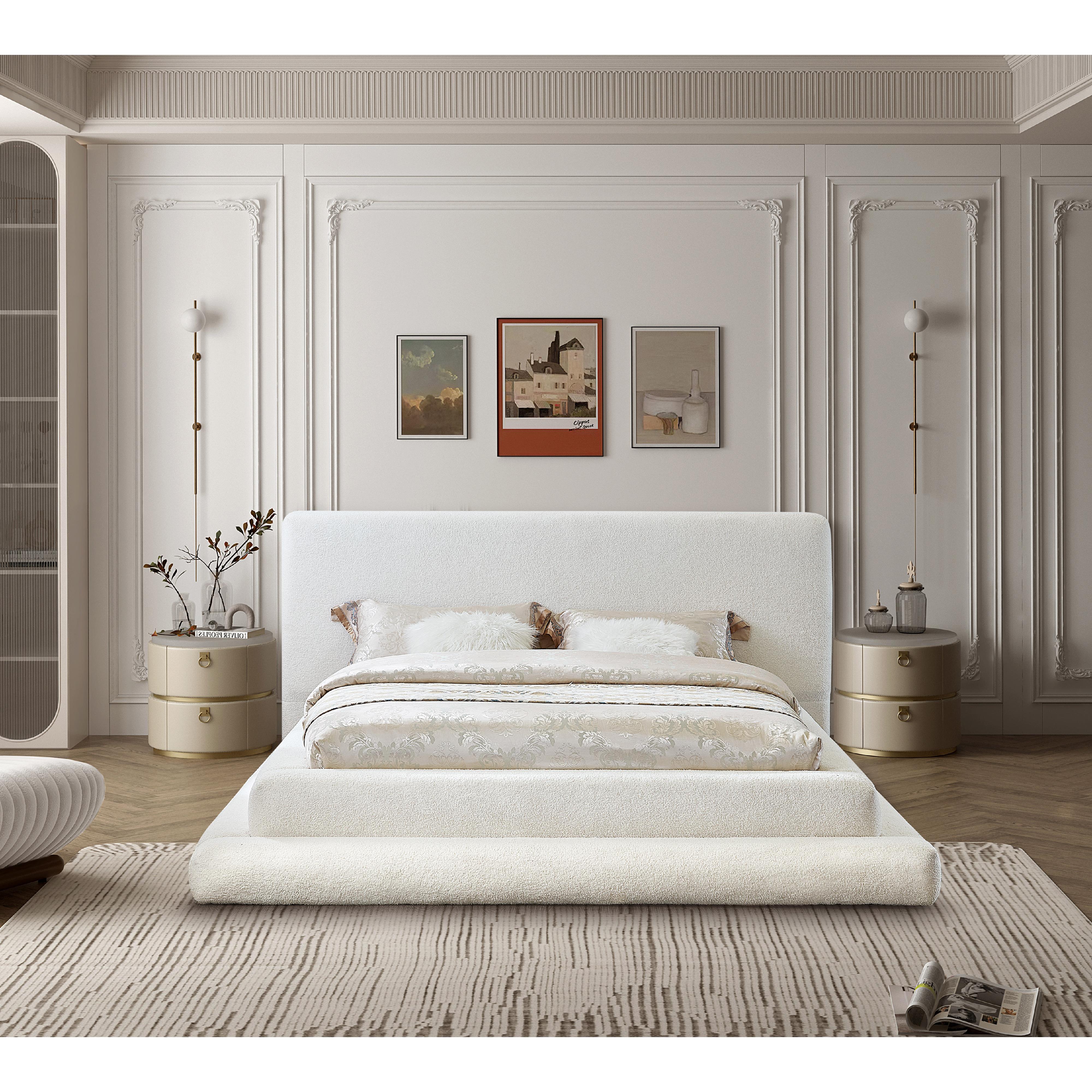 Meridian Dane Cream Teddy Fabric King Bed (3 Boxes)
