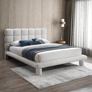 Meridian Deco Cream Boucle Fabric Full Bed (3 Boxes)