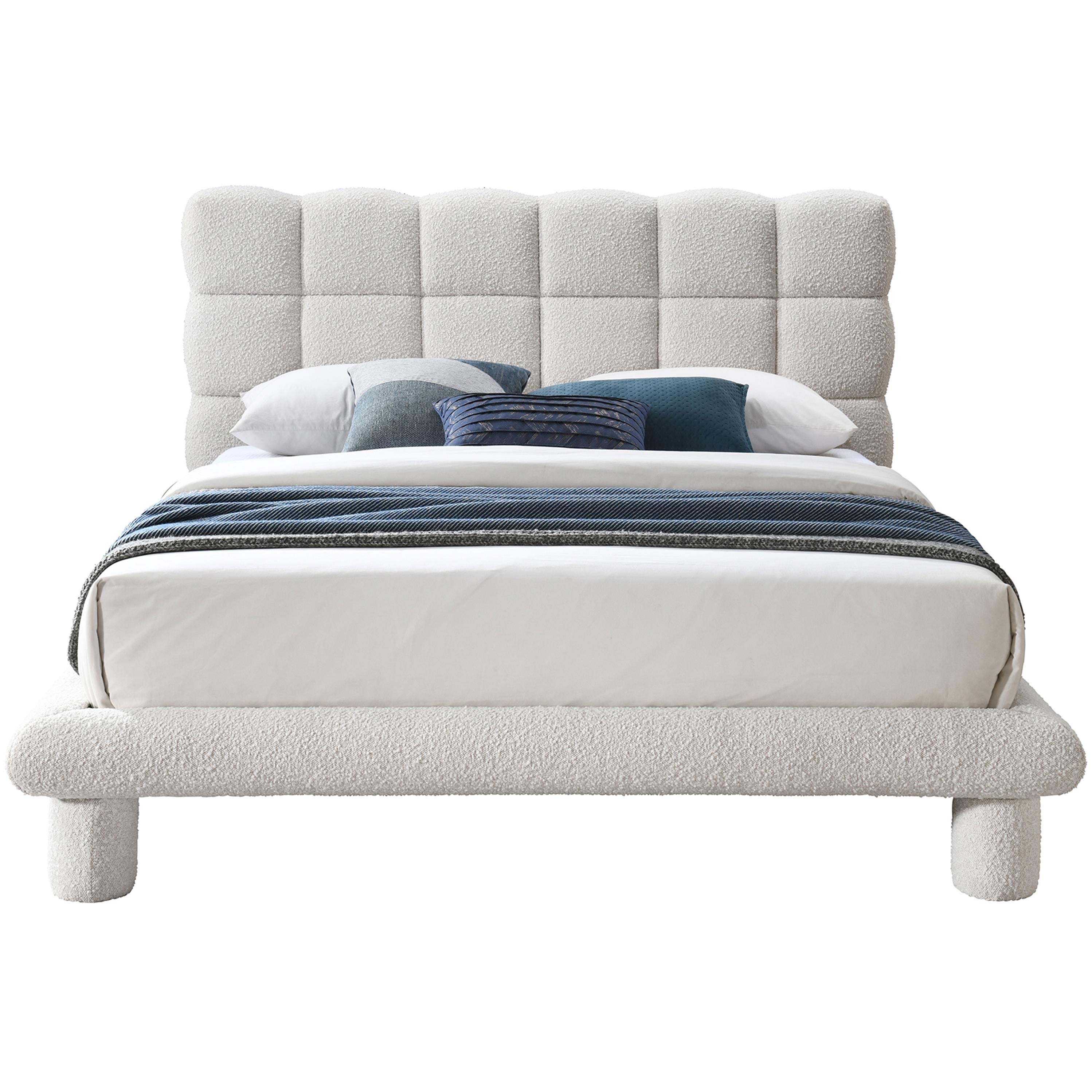 Meridian Deco Cream Boucle Fabric King Bed (3 Boxes)