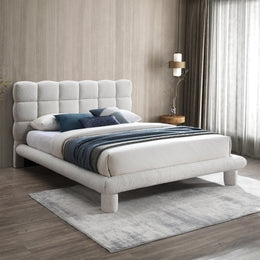 Meridian Deco Cream Boucle Fabric Queen Bed (3 Boxes)
