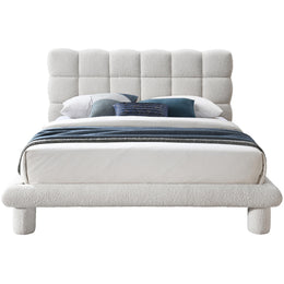 Meridian Deco Cream Boucle Fabric Queen Bed (3 Boxes)