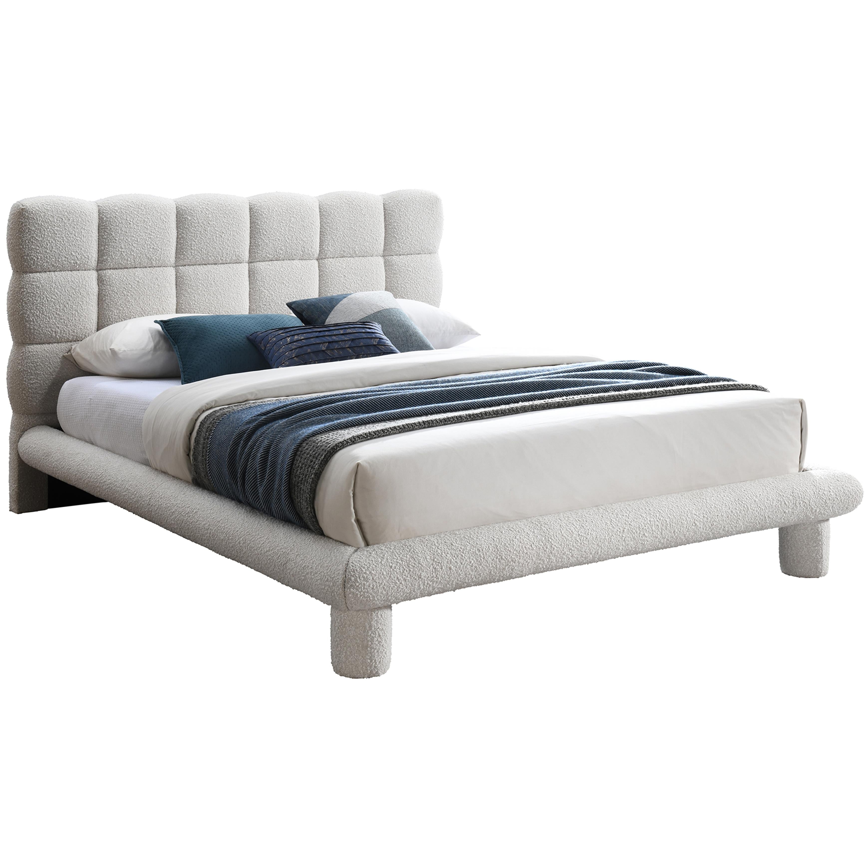 Meridian Deco Cream Boucle Fabric Queen Bed (3 Boxes)