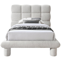 Meridian Deco Cream Boucle Fabric Twin Bed (3 Boxes)