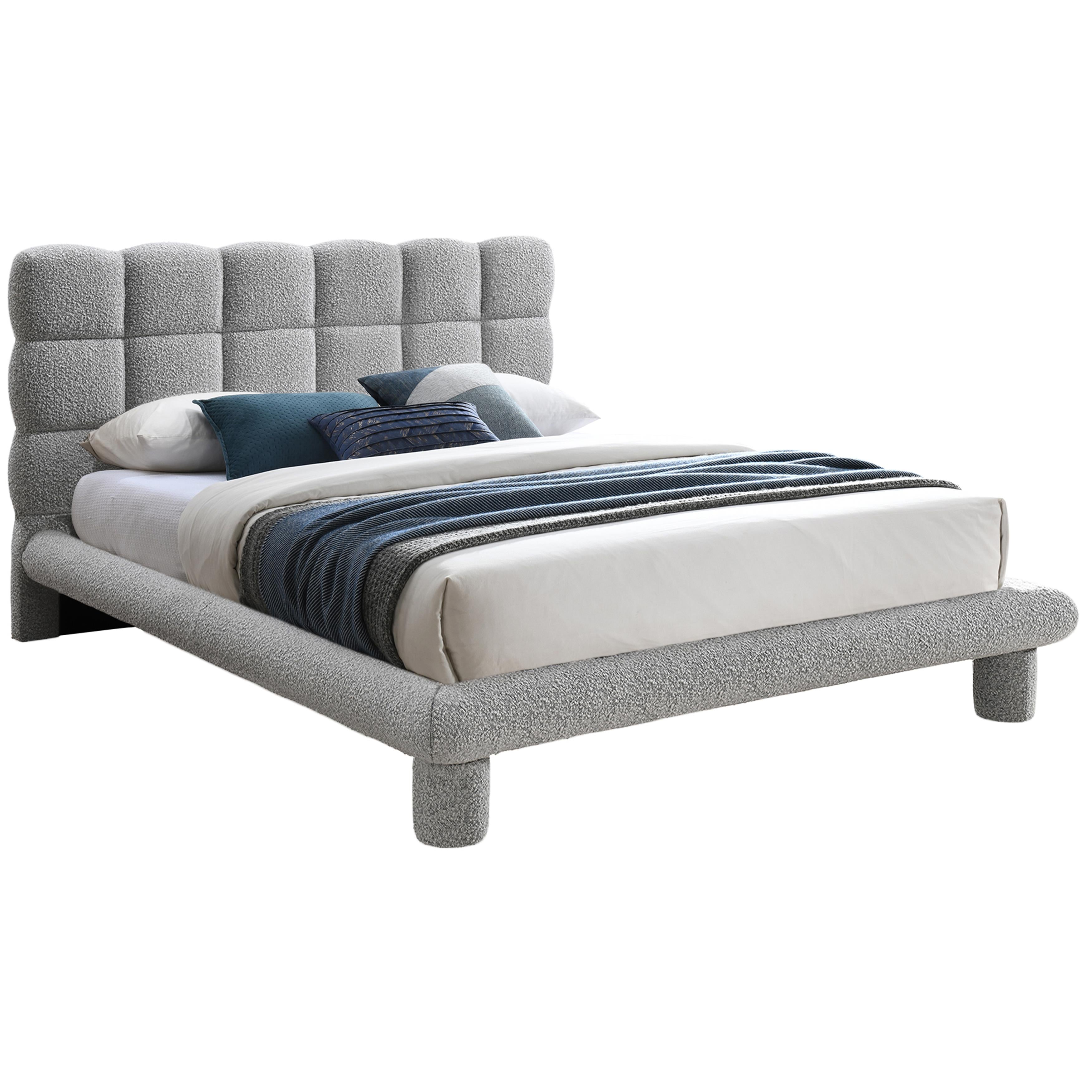 Meridian Deco Grey Boucle Fabric Full Bed (3 Boxes)