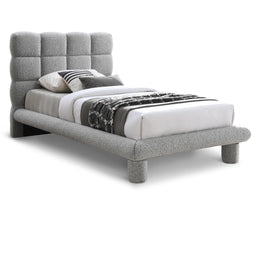 Meridian Deco Grey Boucle Fabric Twin Bed (3 Boxes)