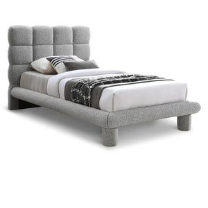 Meridian Deco Grey Boucle Fabric Twin Bed (3 Boxes)
