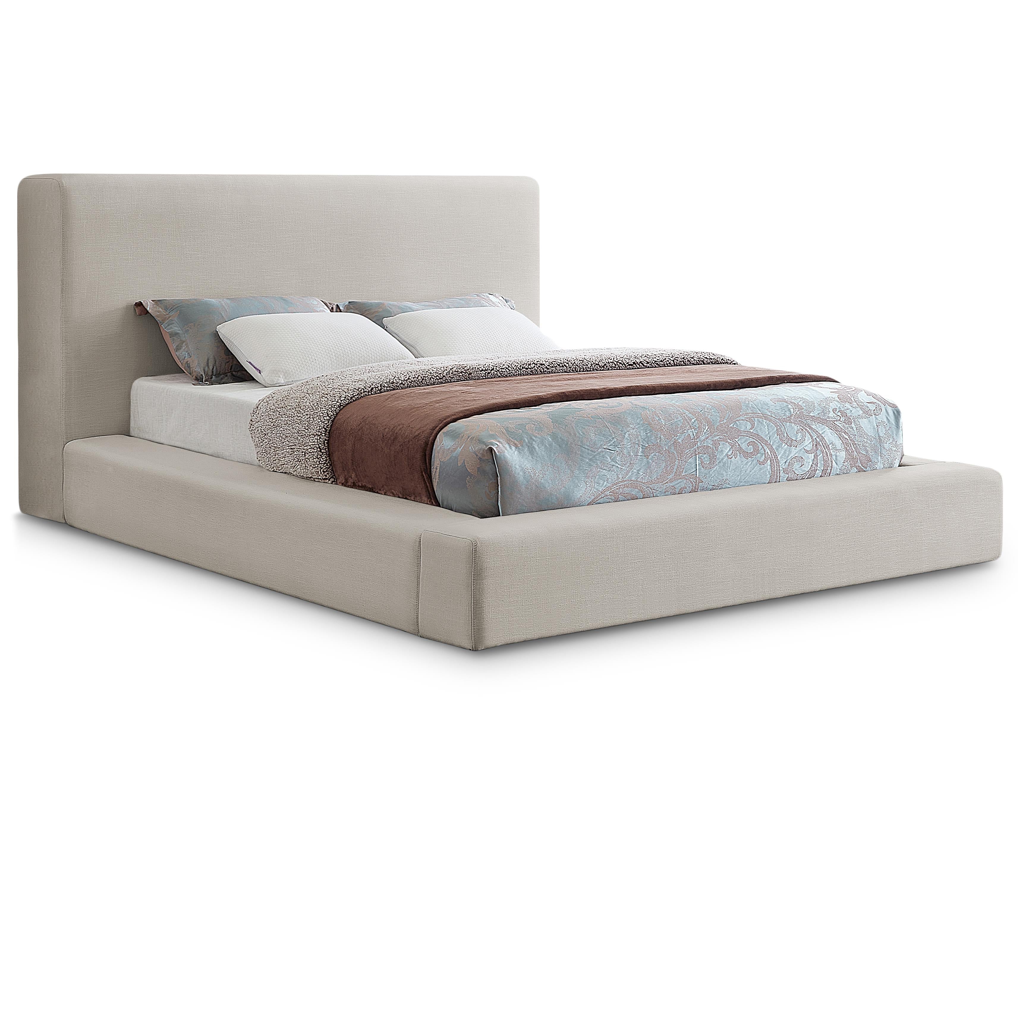 Meridian Devin Beige Linen Textured Fabric Full Bed