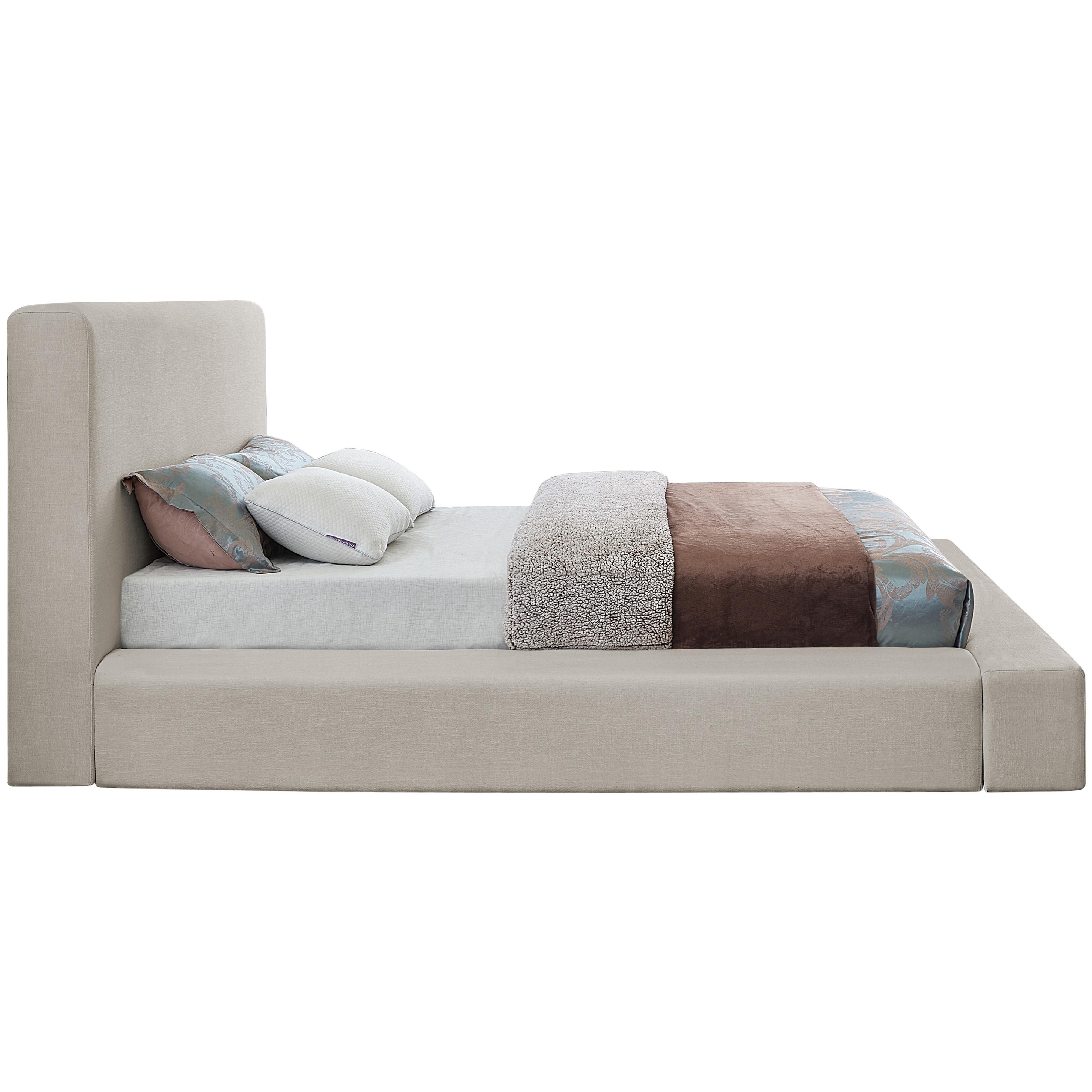 Meridian Devin Beige Linen Textured Fabric Full Bed