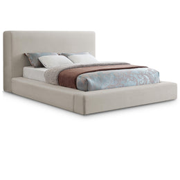 Meridian Devin Beige Linen Textured Fabric Queen Bed