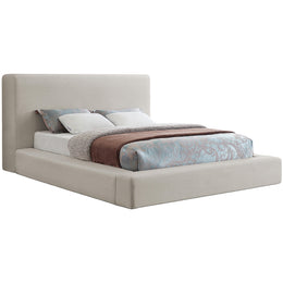 Meridian Devin Beige Linen Textured Fabric Queen Bed