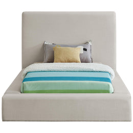 Meridian Devin Beige Linen Textured Fabric Twin Bed