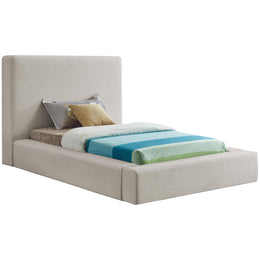 Meridian Devin Beige Linen Textured Fabric Twin Bed