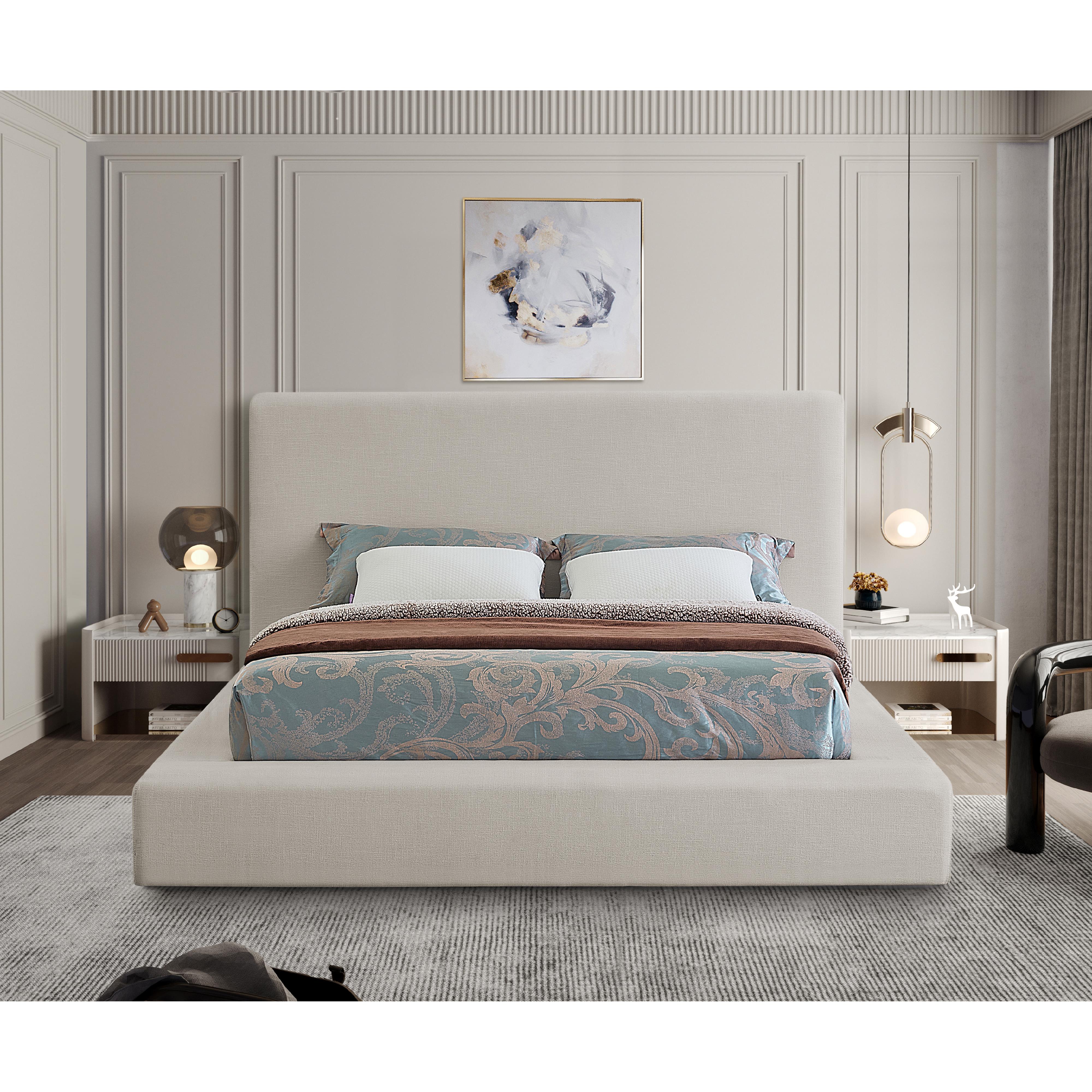 Meridian Devin Cream Linen Textured Fabric King Bed