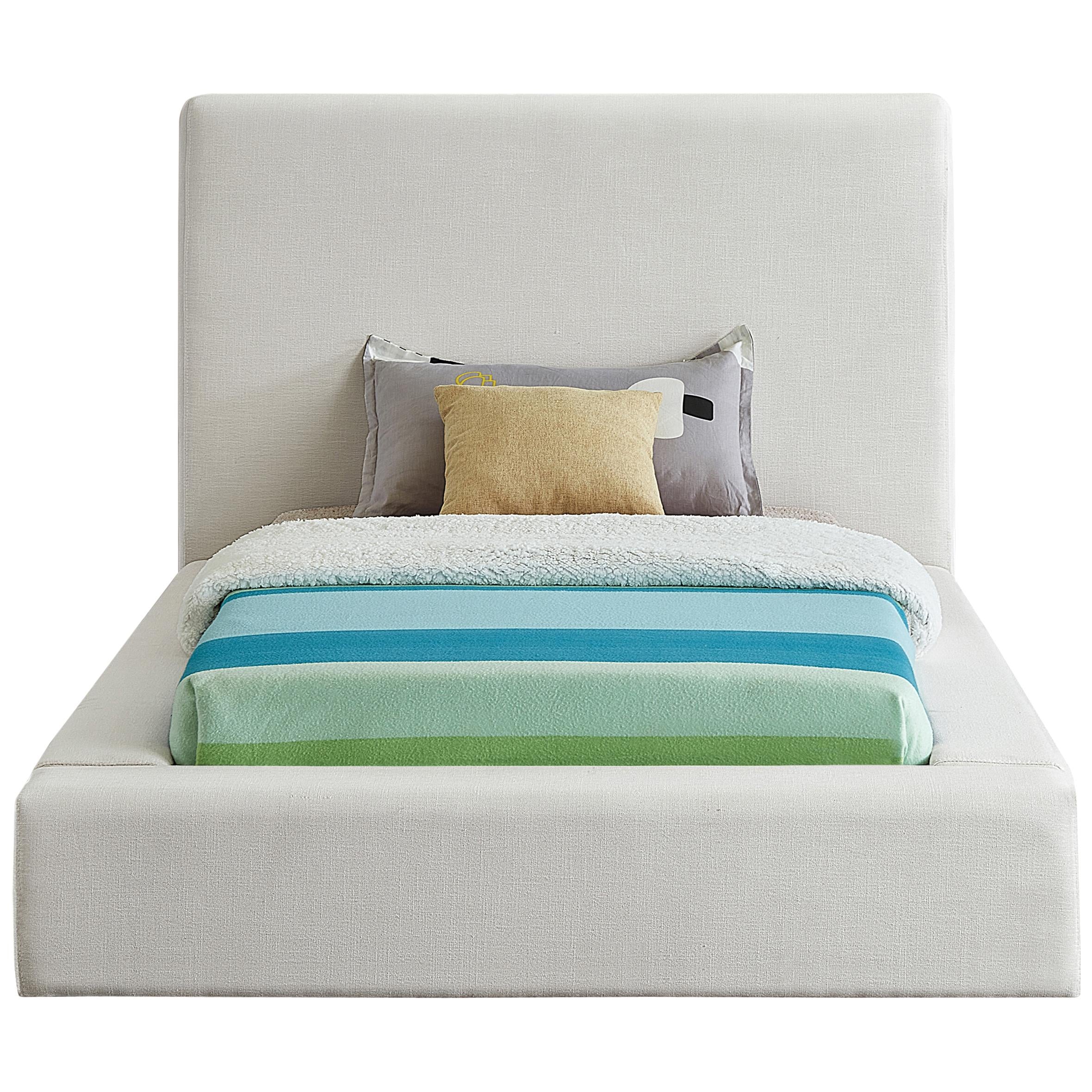 Meridian Devin Cream Linen Textured Fabric Twin Bed
