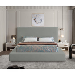Meridian Devin Grey Linen Textured Fabric Queen Bed