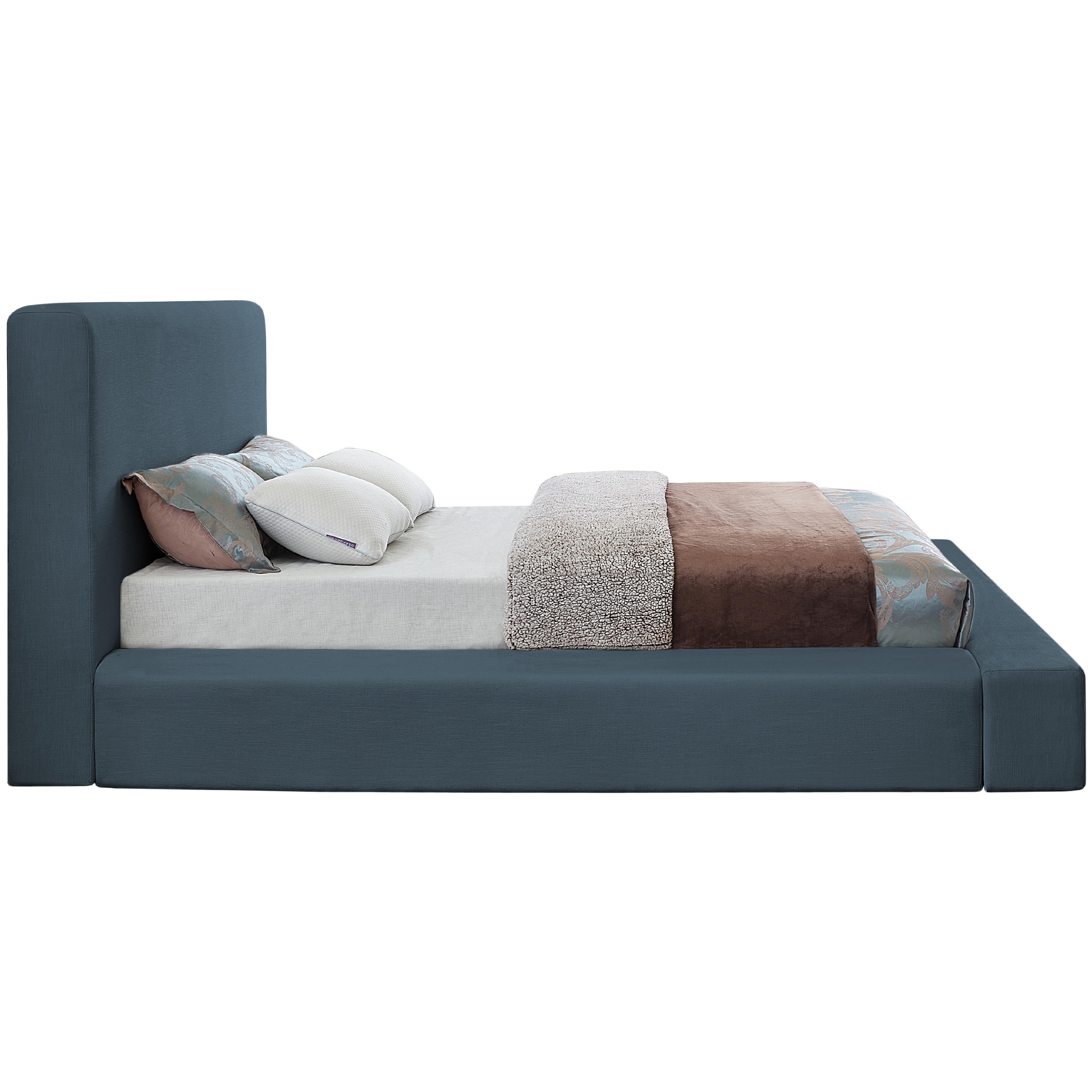 Meridian Devin Navy Linen Textured Fabric Queen Bed
