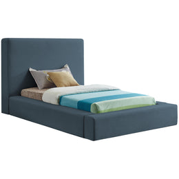 Meridian Devin Navy Linen Textured Fabric Twin Bed