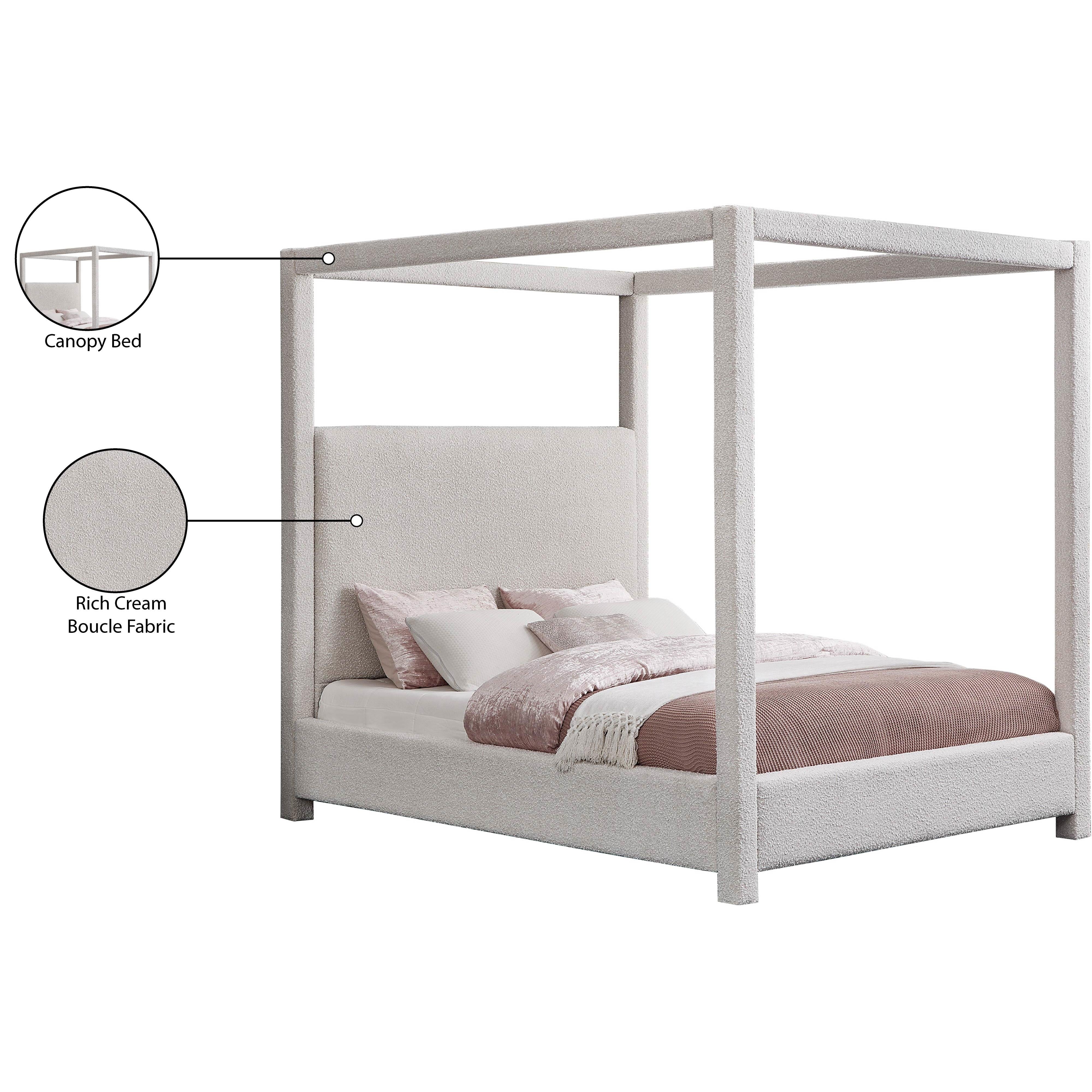 Meridian Eden Cream Boucle Fabric Queen Bed (3 Boxes)