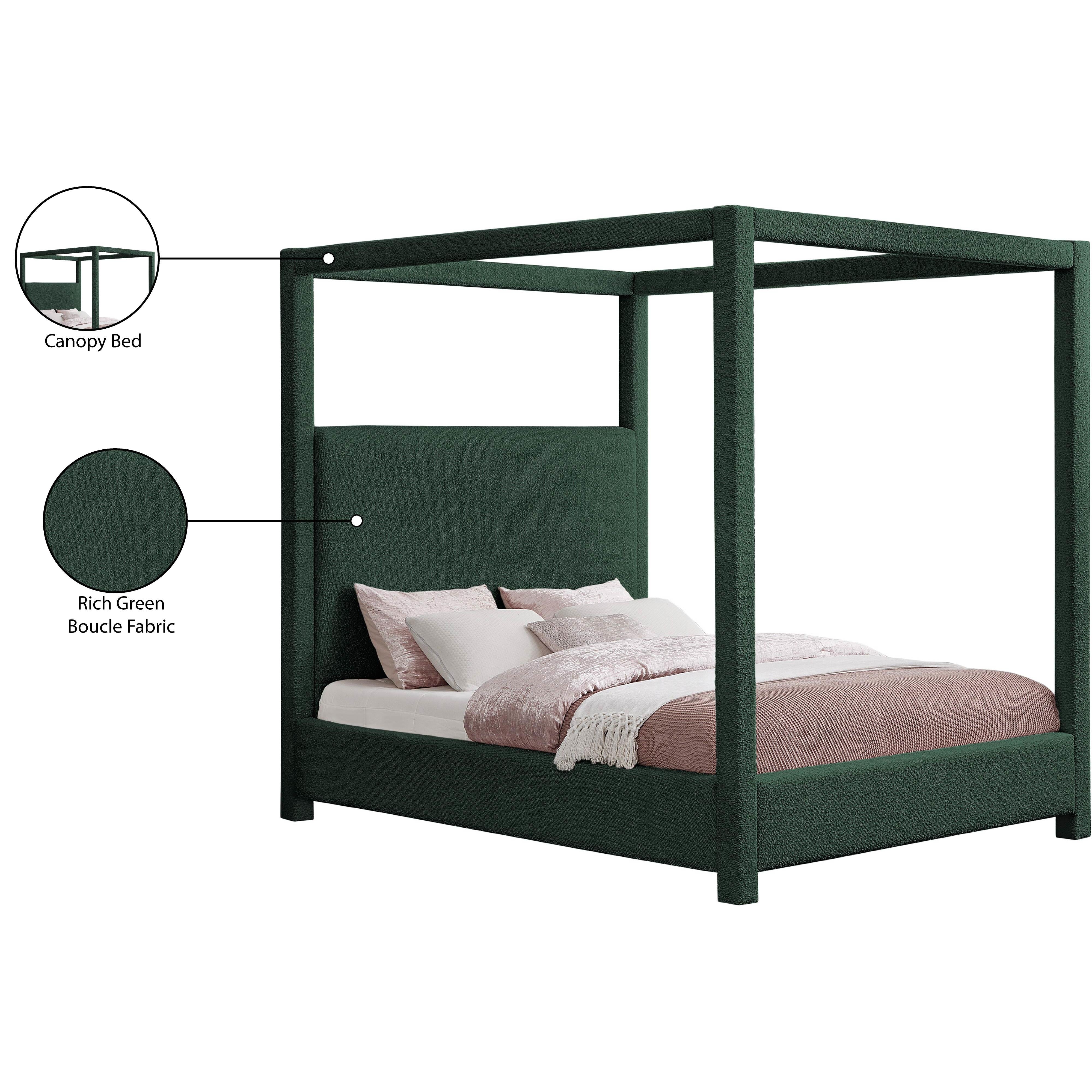 Meridian Eden Green Boucle Fabric Queen Bed (3 Boxes)