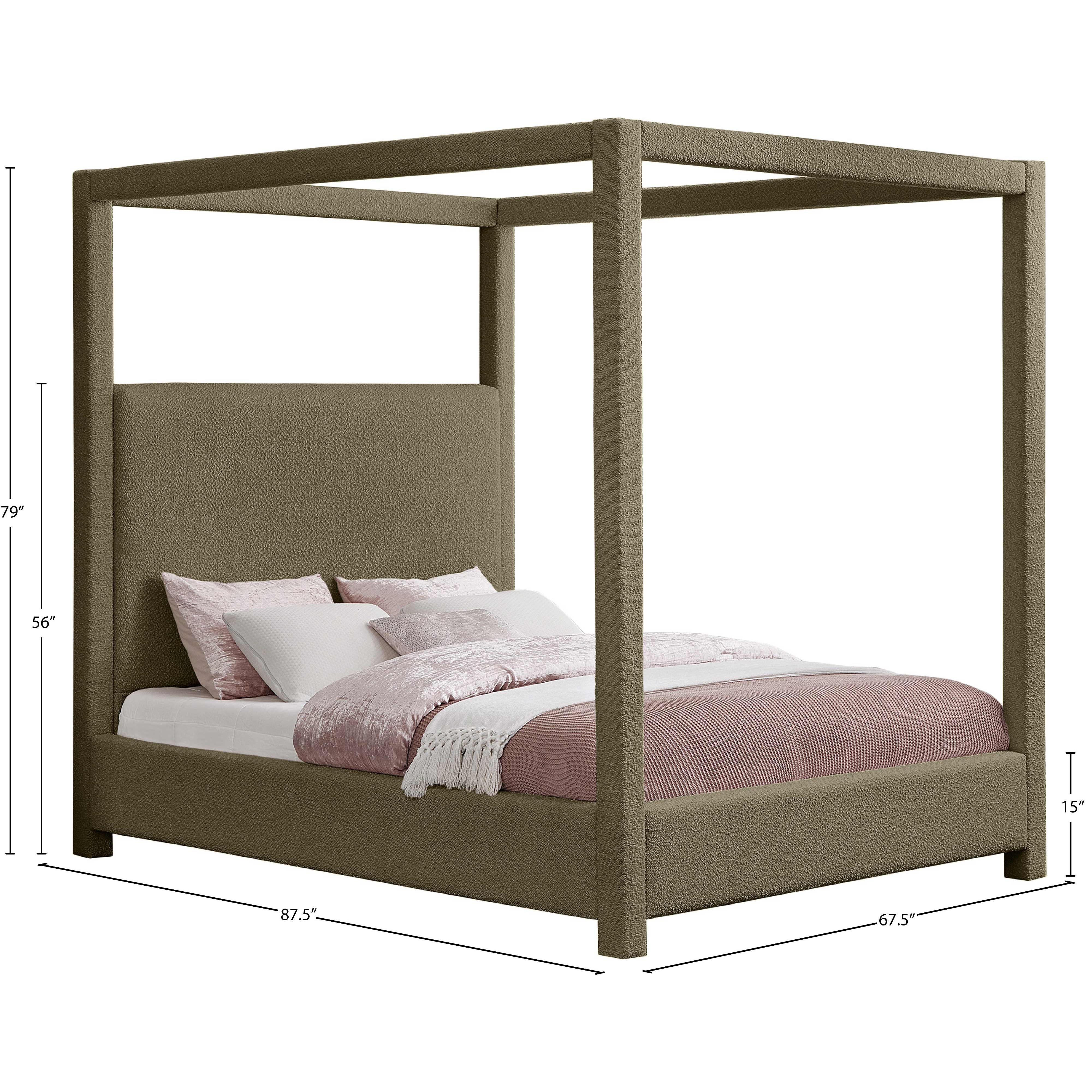 Meridian Eden Olive Boucle Fabric Queen Bed (3 Boxes)