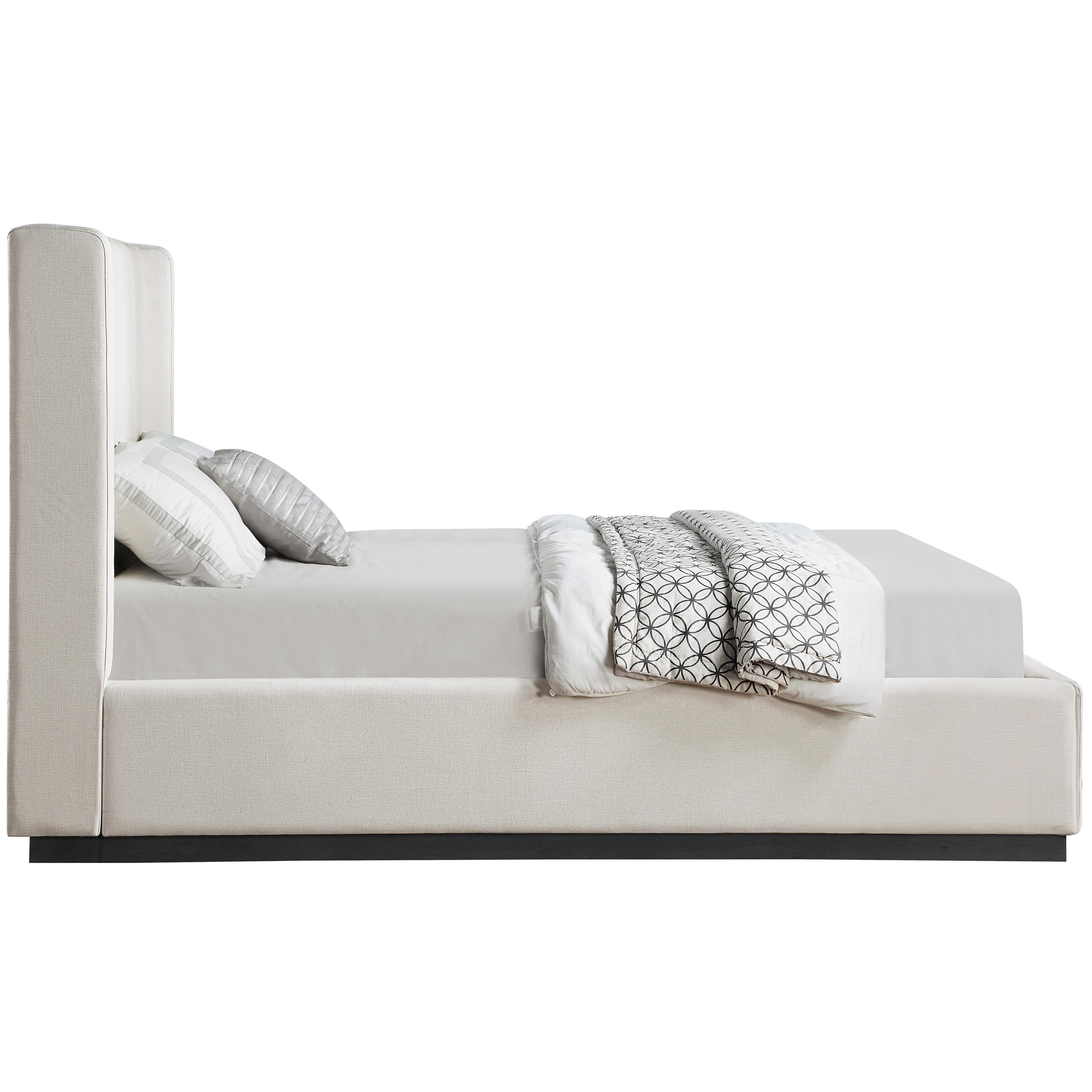 Meridian Flynn Beige Linen Textured Fabric Queen Bed