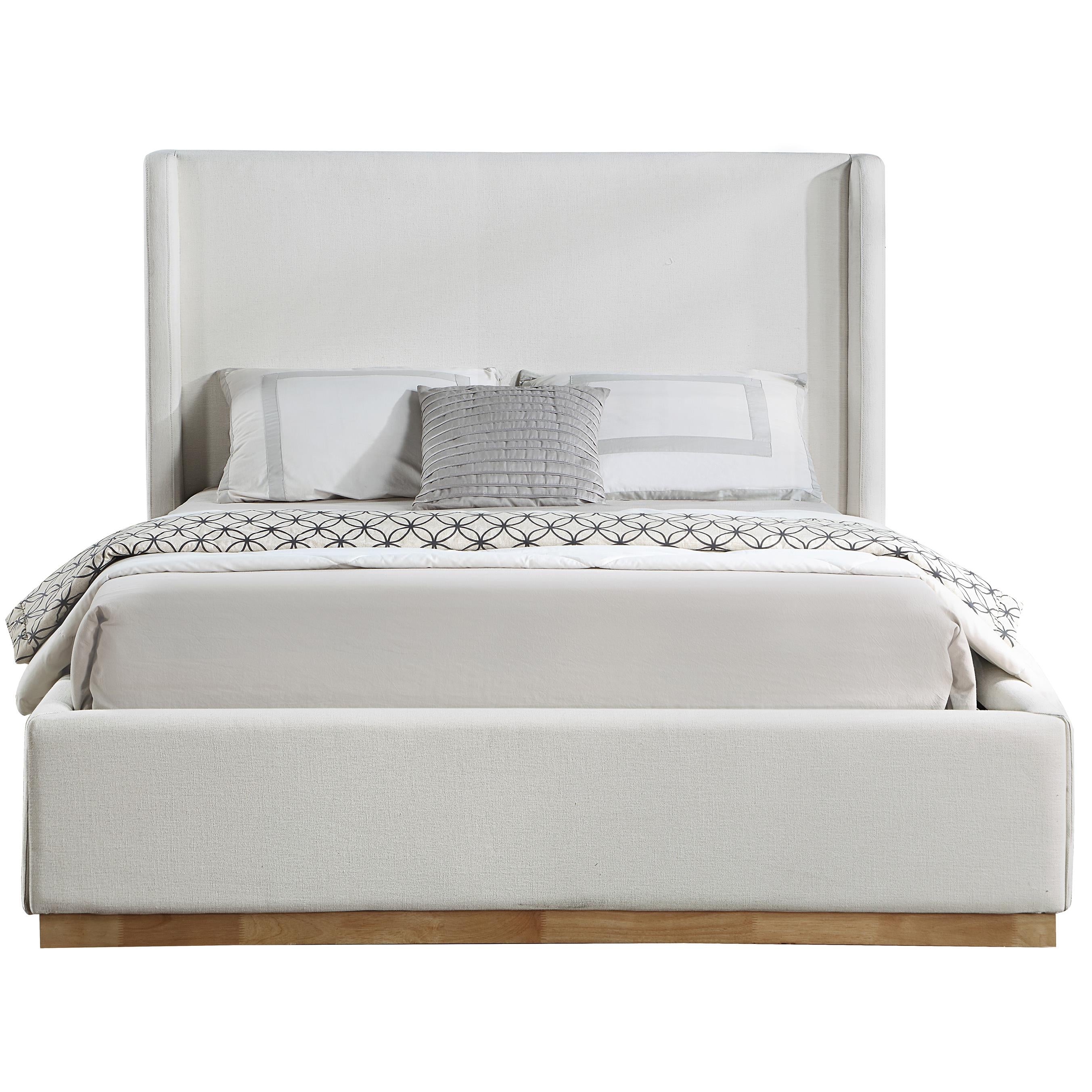 Meridian Flynn Cream Linen Textured Fabric Queen Bed