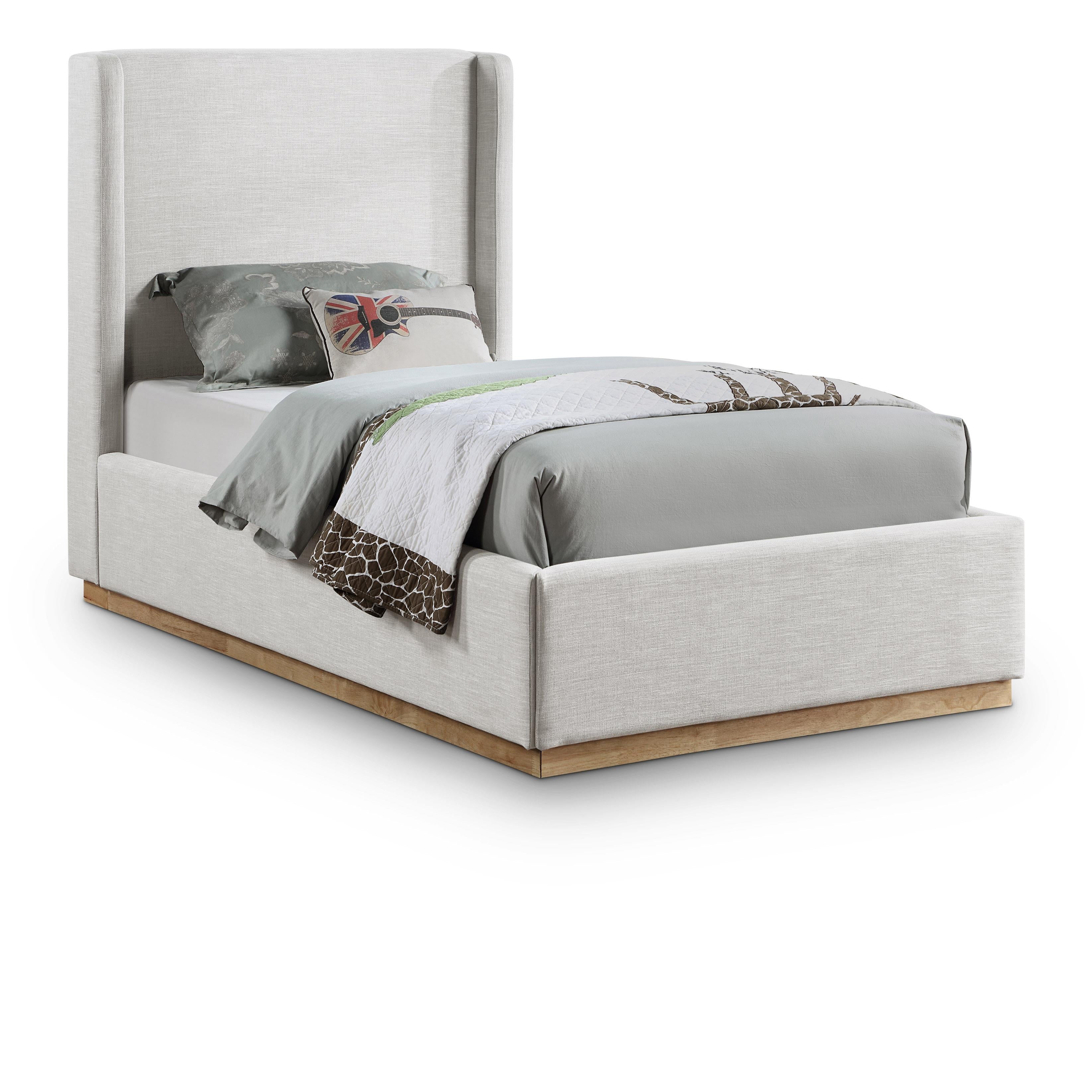 Meridian Flynn Cream Linen Textured Fabric Twin Bed