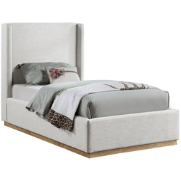 Meridian Flynn Cream Linen Textured Fabric Twin Bed