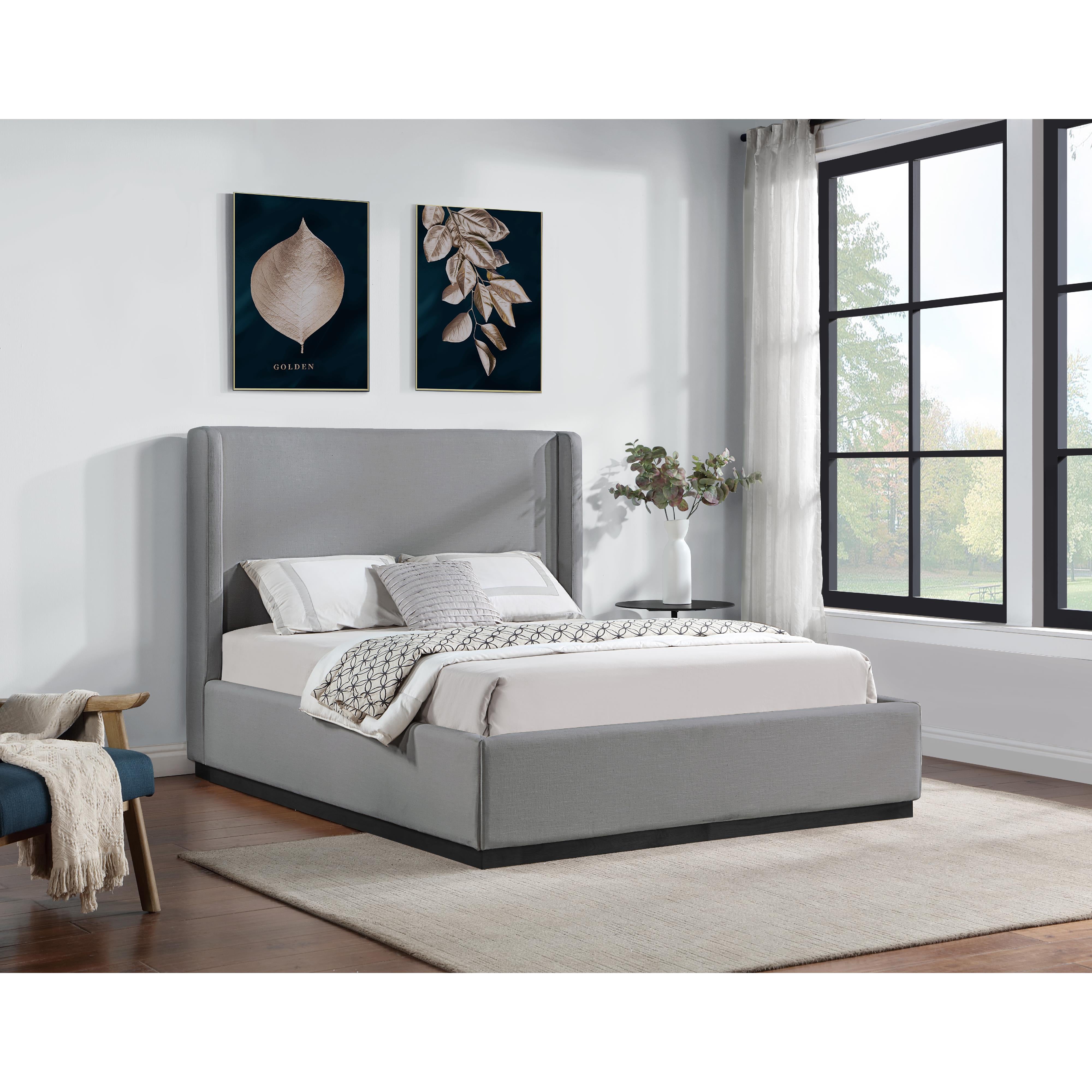 Meridian Flynn Grey Linen Textured Fabric Full Bed