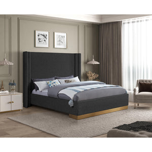 Meridian Halton Black Boucle Fabric Queen Bed (3 Boxes)