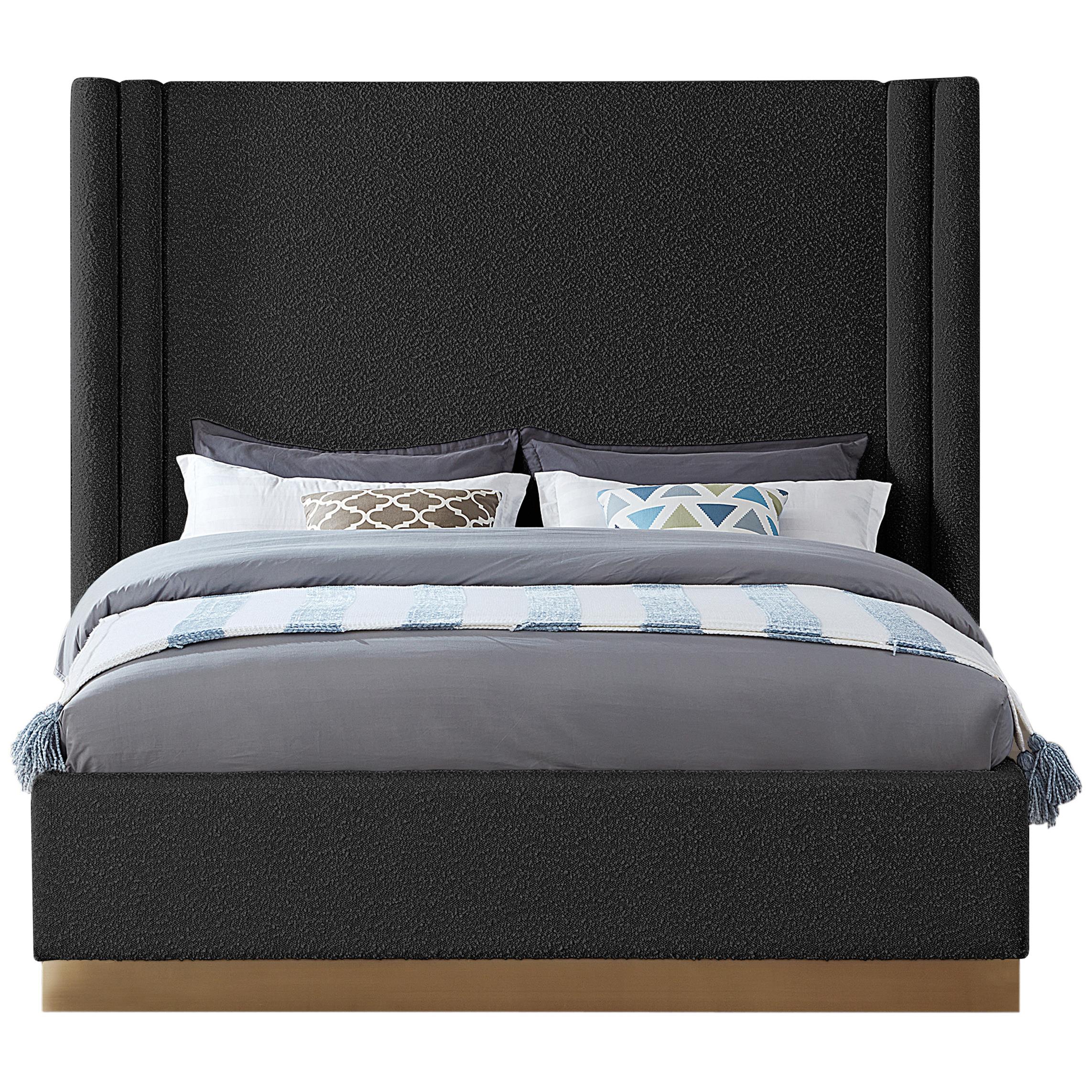 Meridian Halton Black Boucle Fabric Queen Bed (3 Boxes)