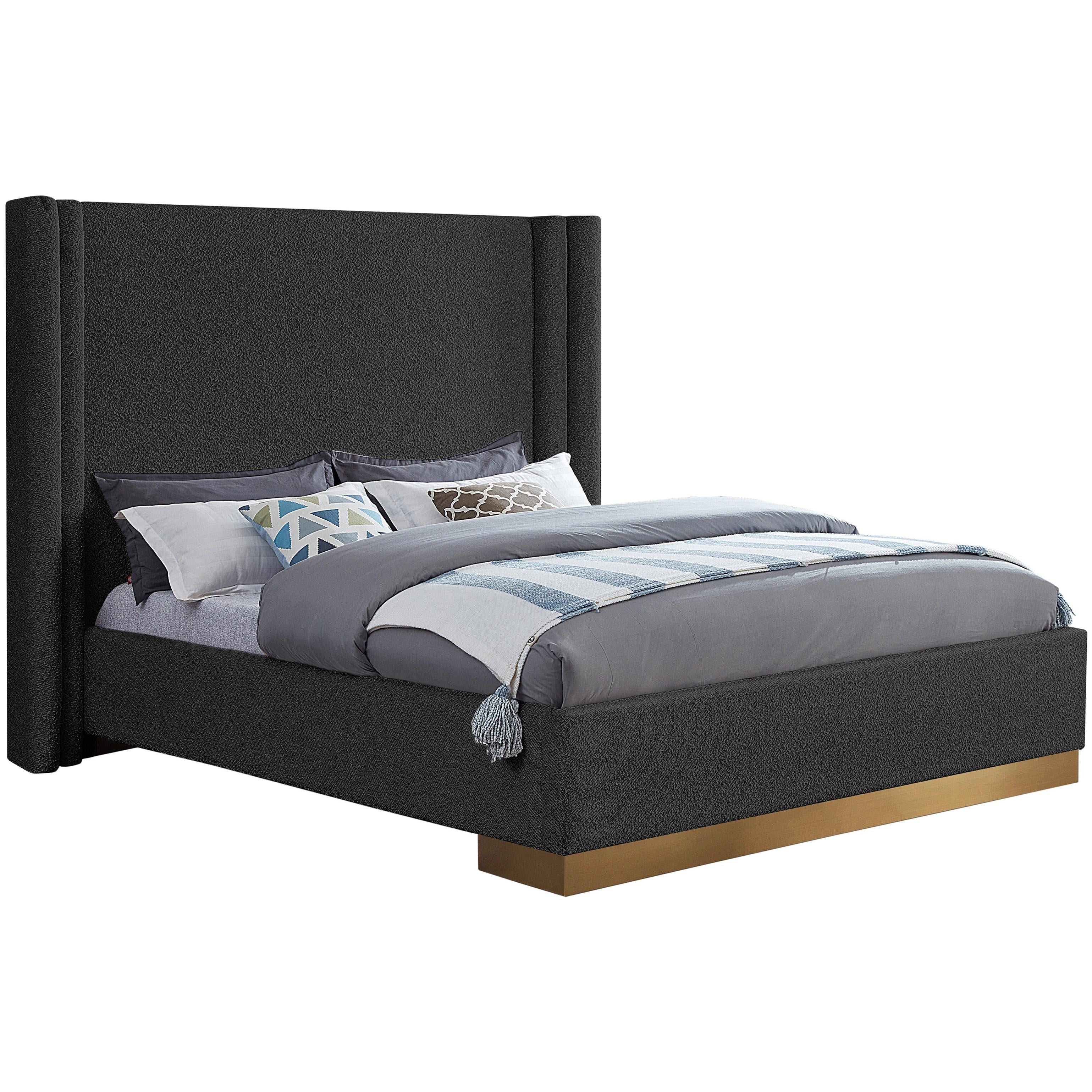 Meridian Halton Black Boucle Fabric Queen Bed (3 Boxes)