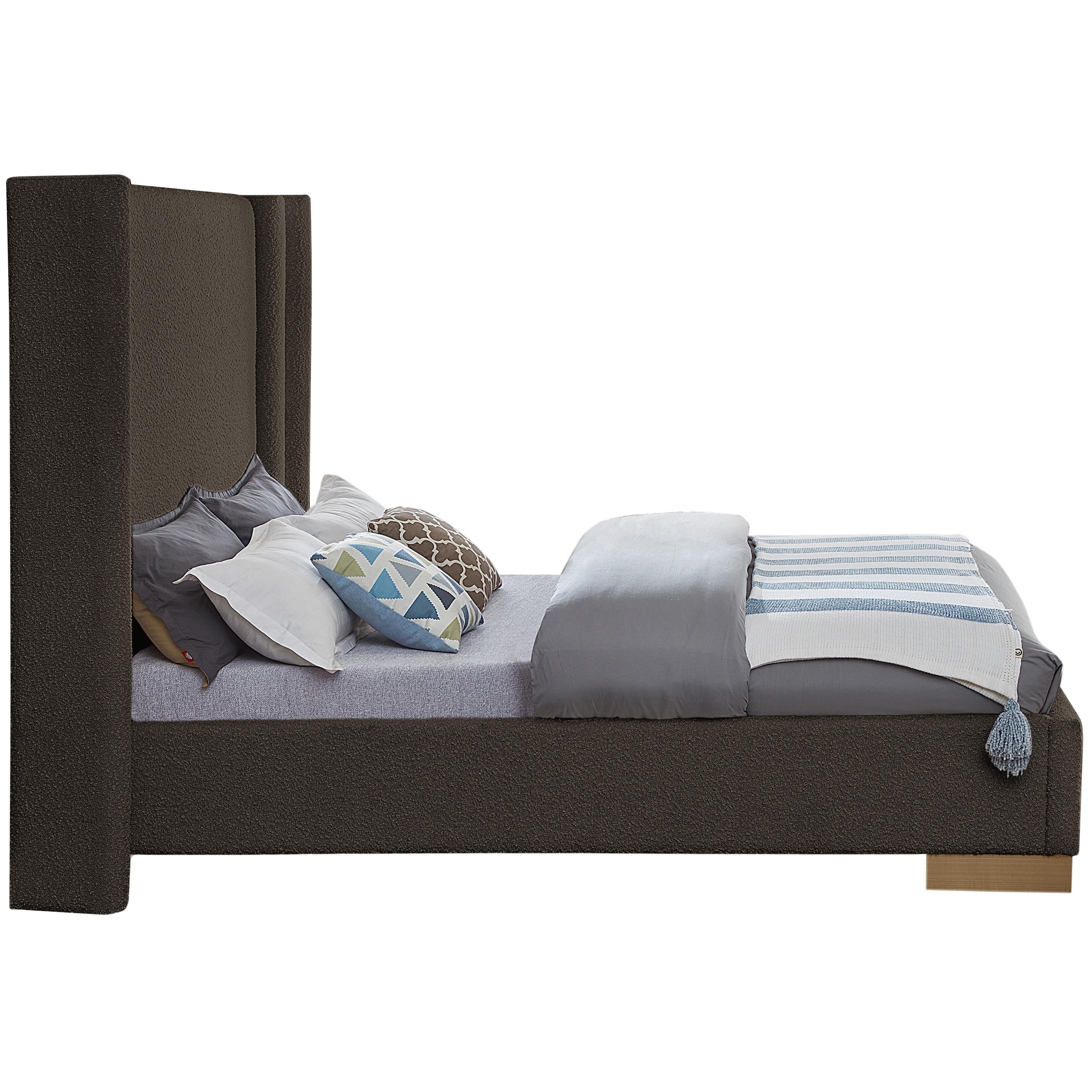 Meridian Halton Brown Boucle Fabric Queen Bed (3 Boxes)