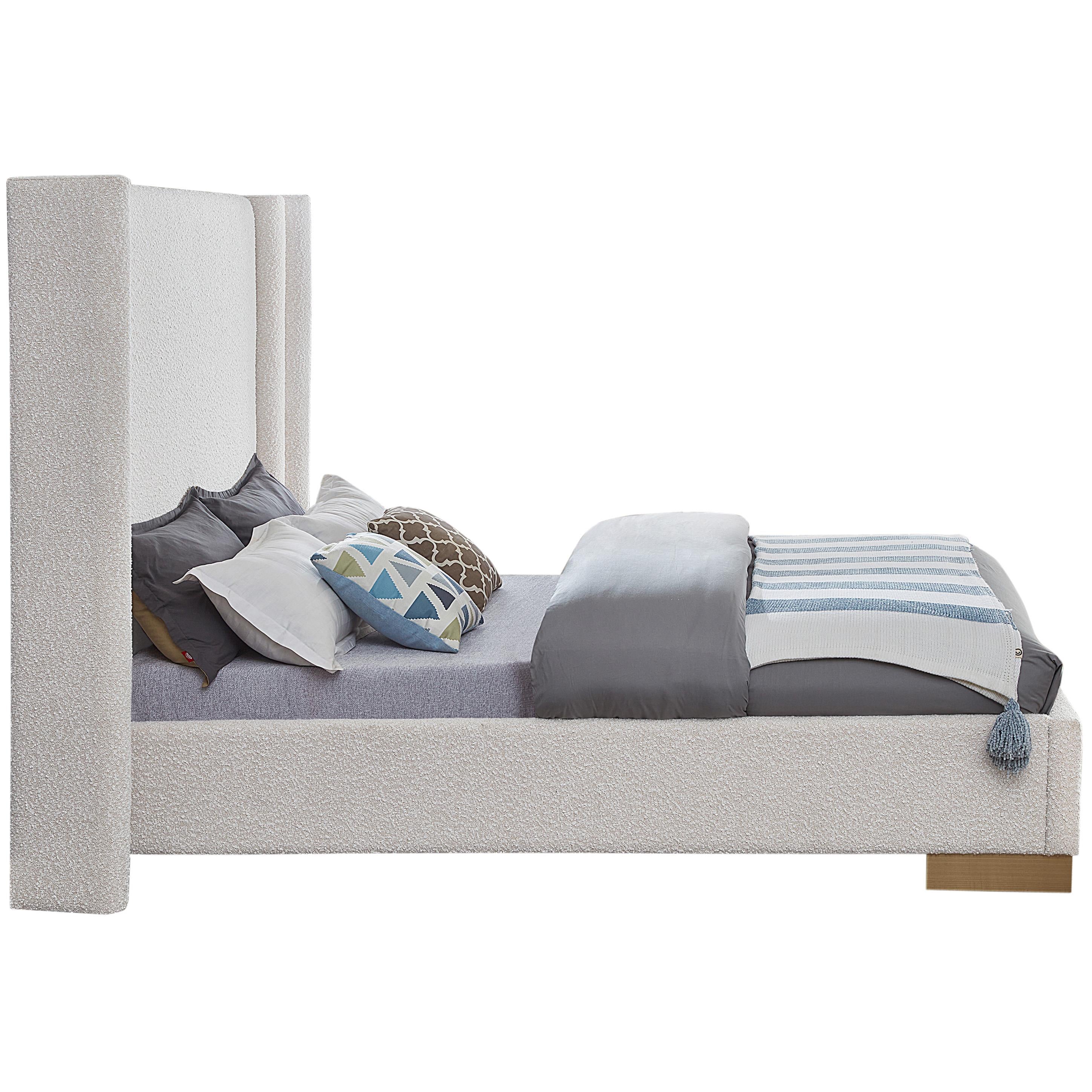 Meridian Halton Cream Boucle Fabric Queen Bed (3 Boxes)