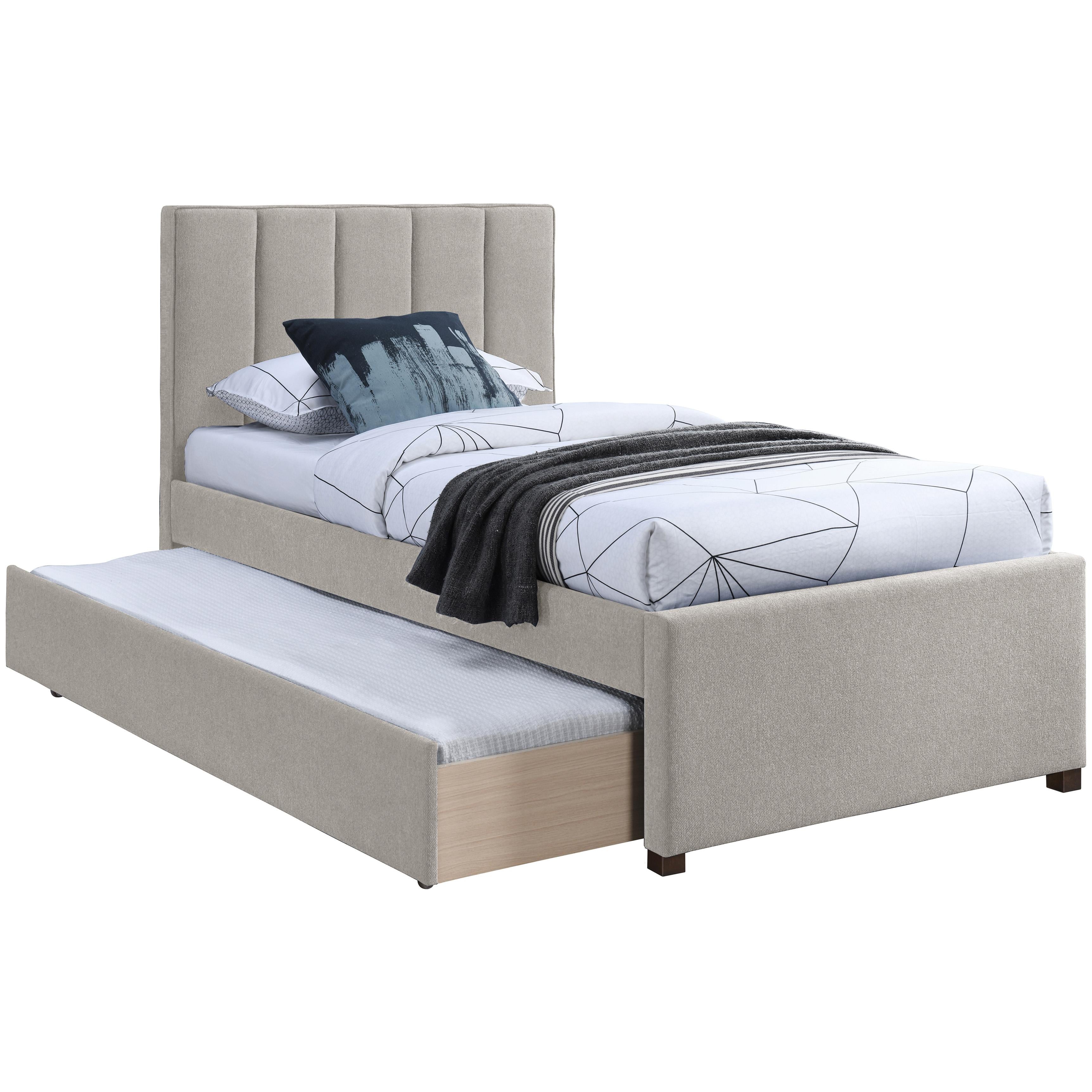 Meridian Harper Beige Linen Textured Fabric Twin Trundle Bed
