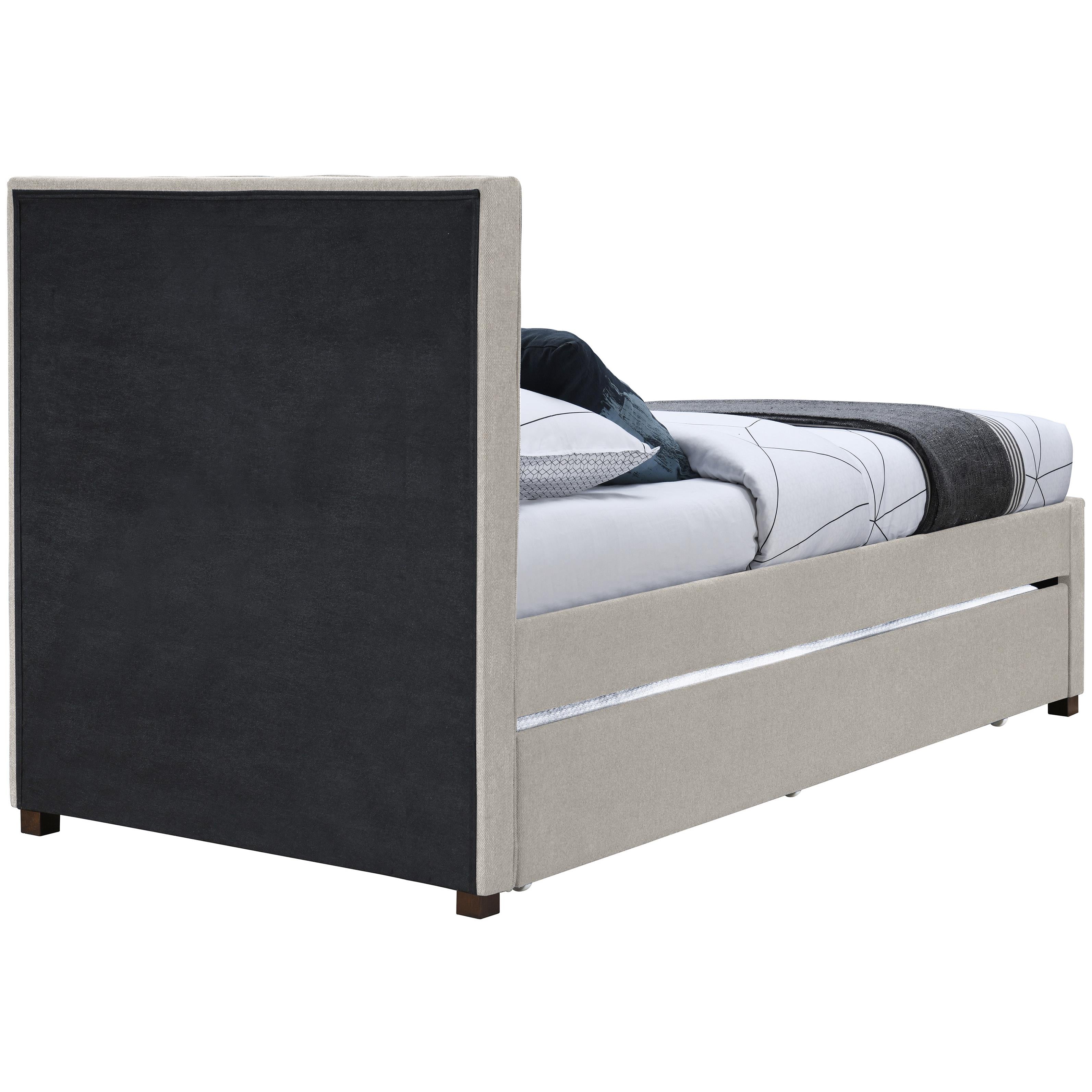 Meridian Harper Beige Linen Textured Fabric Twin Trundle Bed