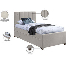 Meridian Harper Beige Linen Textured Fabric Twin Trundle Bed