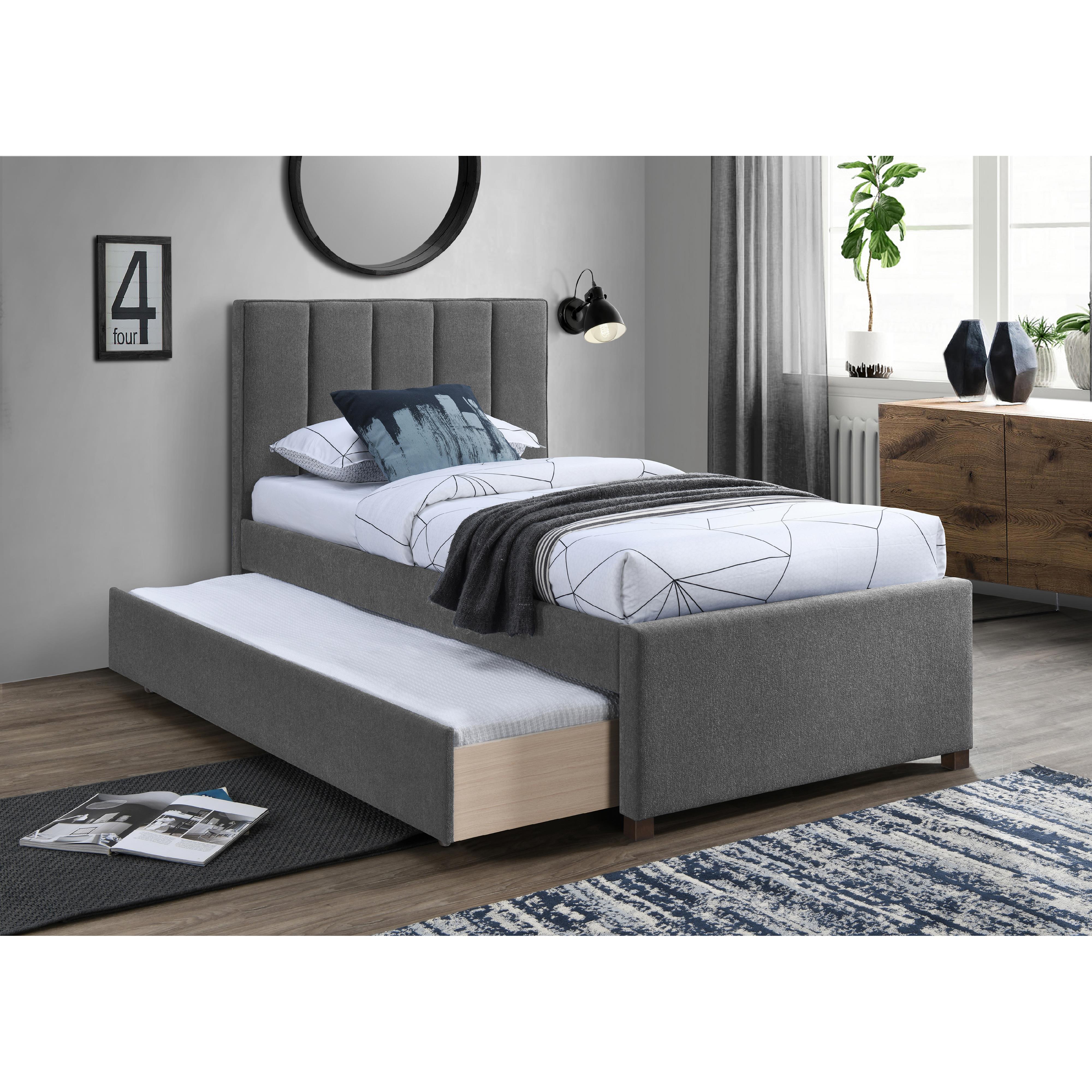 Meridian Harper Grey Linen Textured Fabric Twin Trundle Bed