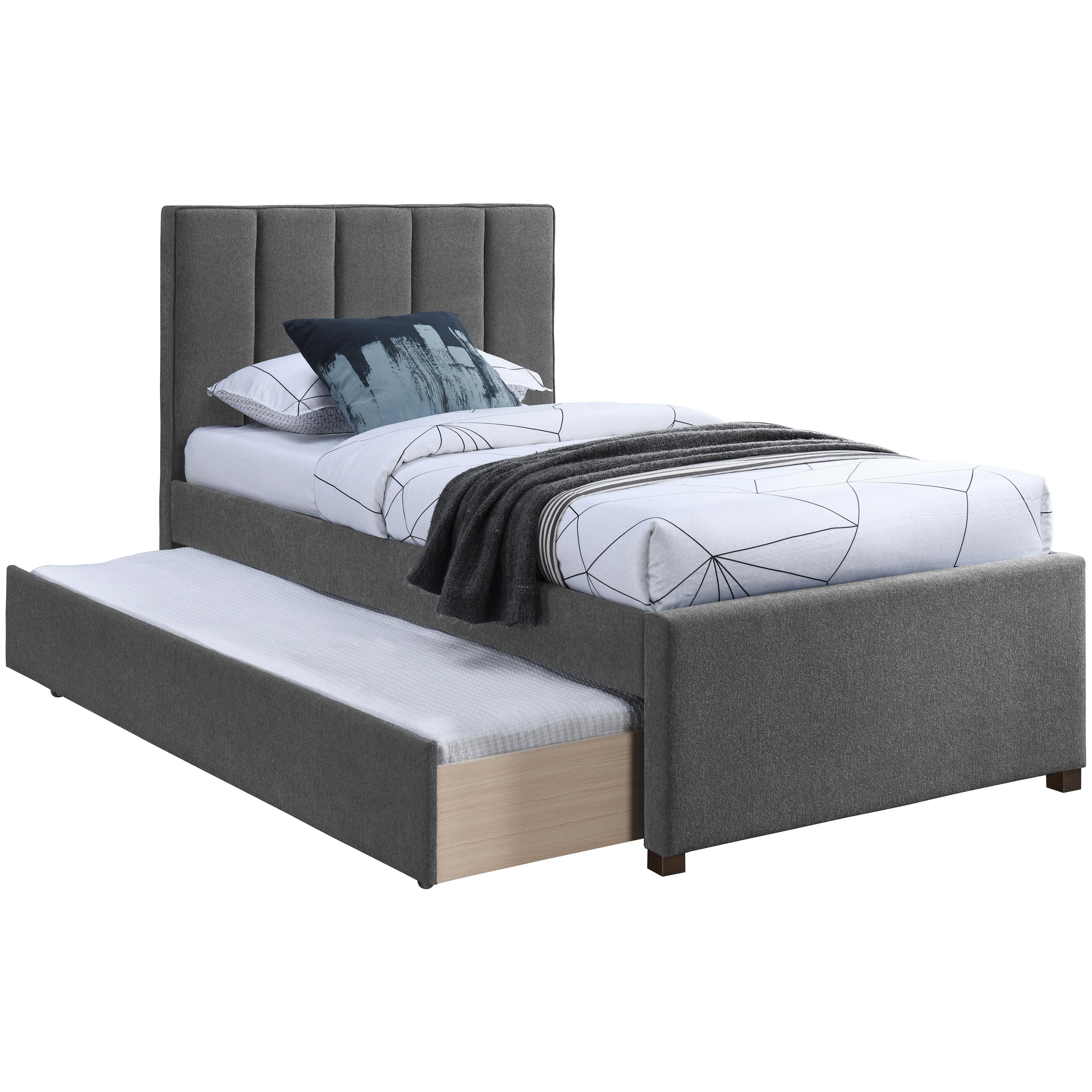 Meridian Harper Grey Linen Textured Fabric Twin Trundle Bed