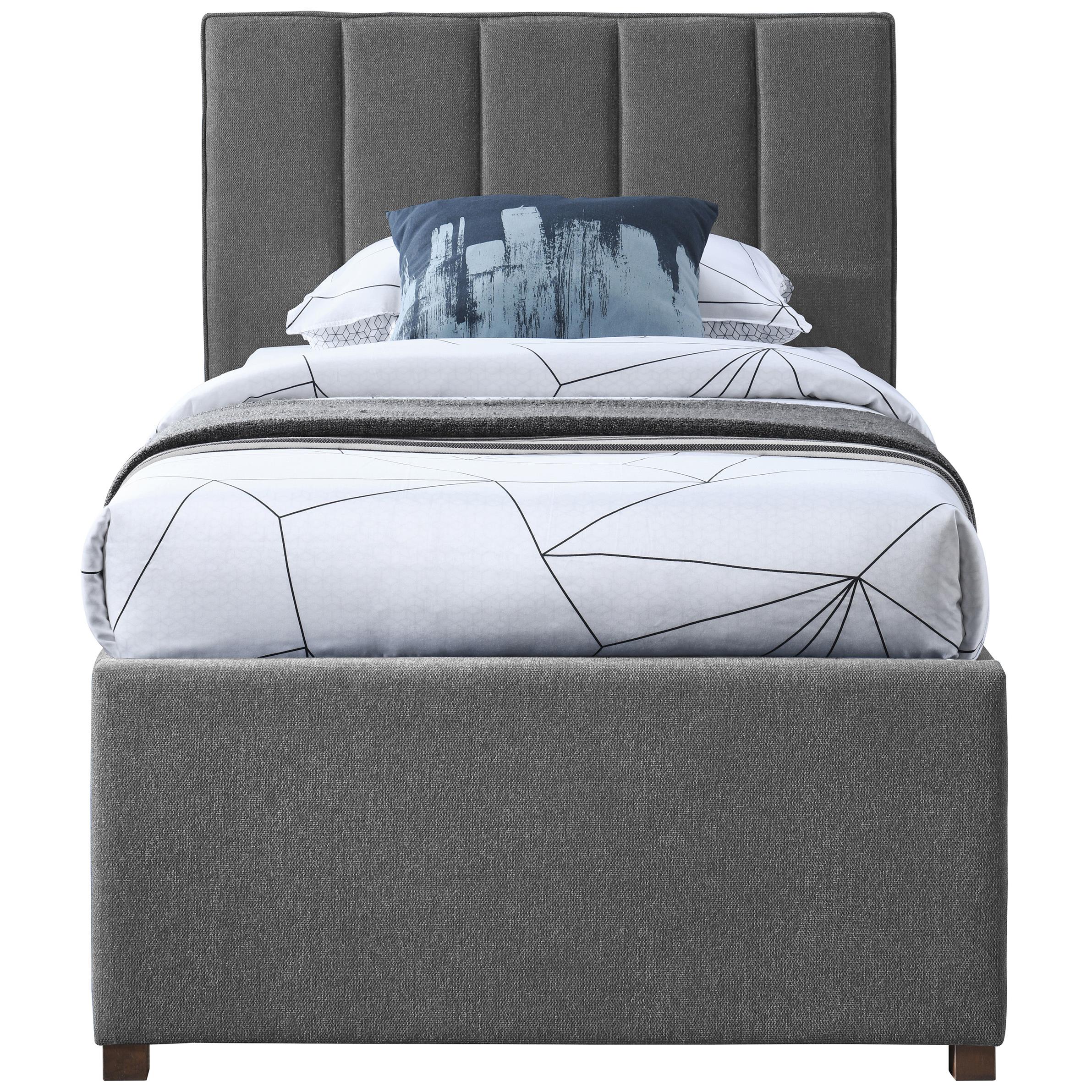 Meridian Harper Grey Linen Textured Fabric Twin Trundle Bed