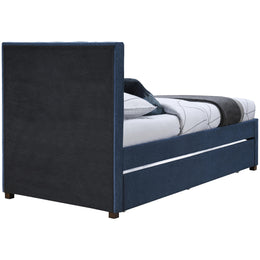 Meridian Harper Navy Linen Textured Fabric Twin Trundle Bed
