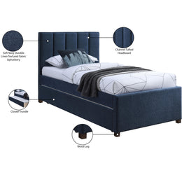 Meridian Harper Navy Linen Textured Fabric Twin Trundle Bed