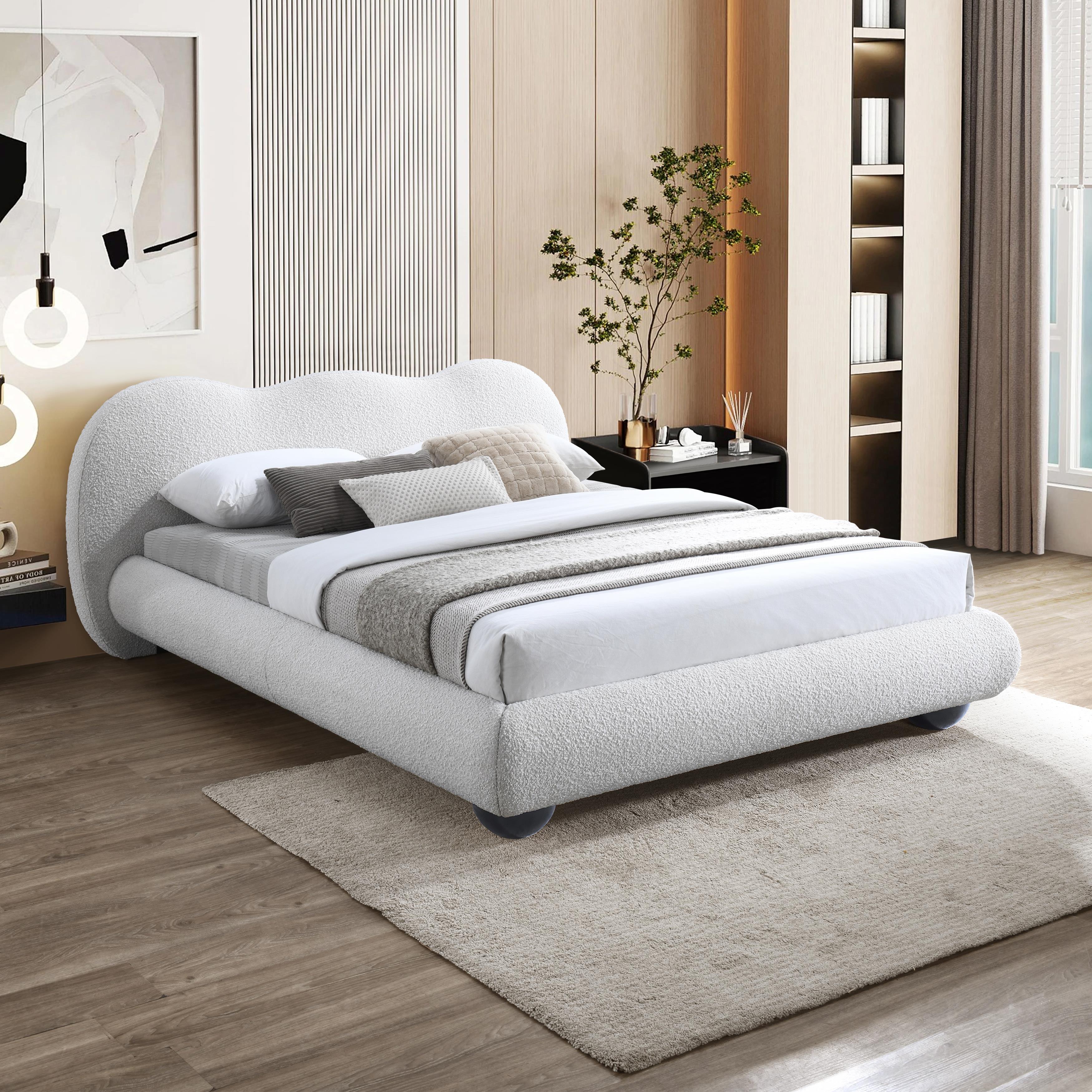 Meridian Hyde Cream Boucle Fabric Full Bed (3 Boxes)