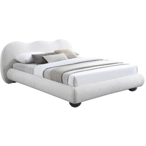 Meridian Hyde Cream Boucle Fabric Queen Bed (3 Boxes)