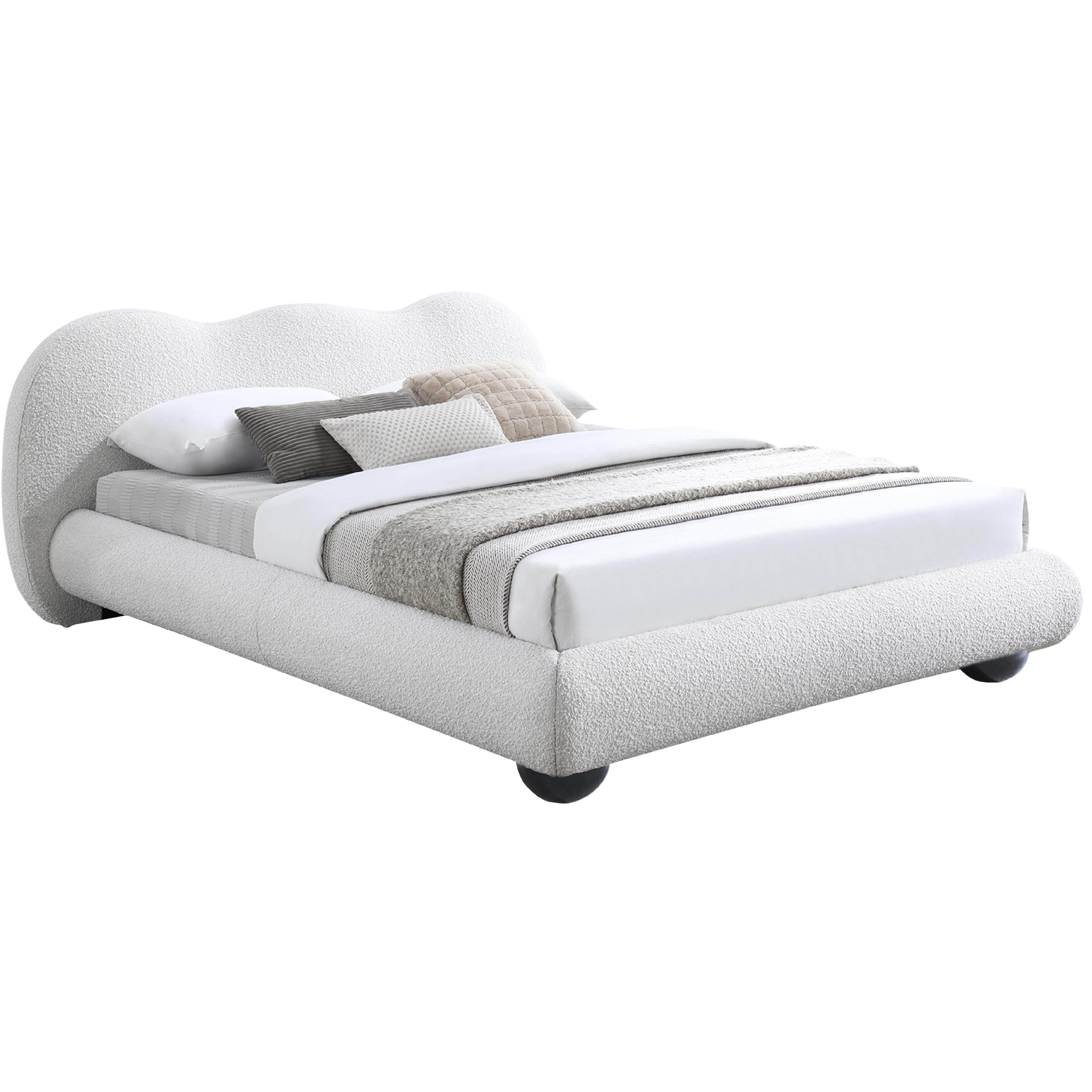 Meridian Hyde Cream Boucle Fabric Queen Bed (3 Boxes)