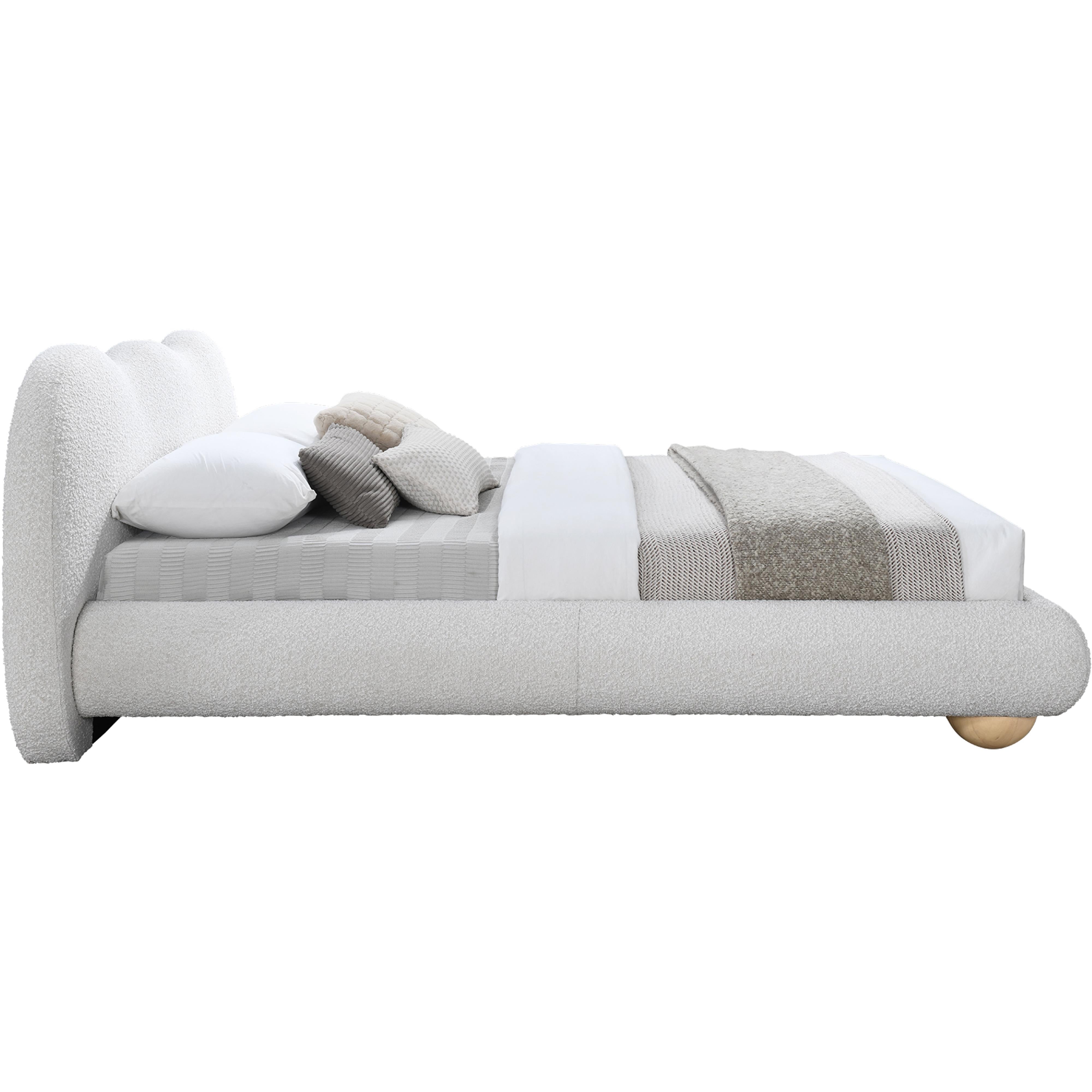 Meridian Hyde Cream Boucle Fabric Queen Bed (3 Boxes)