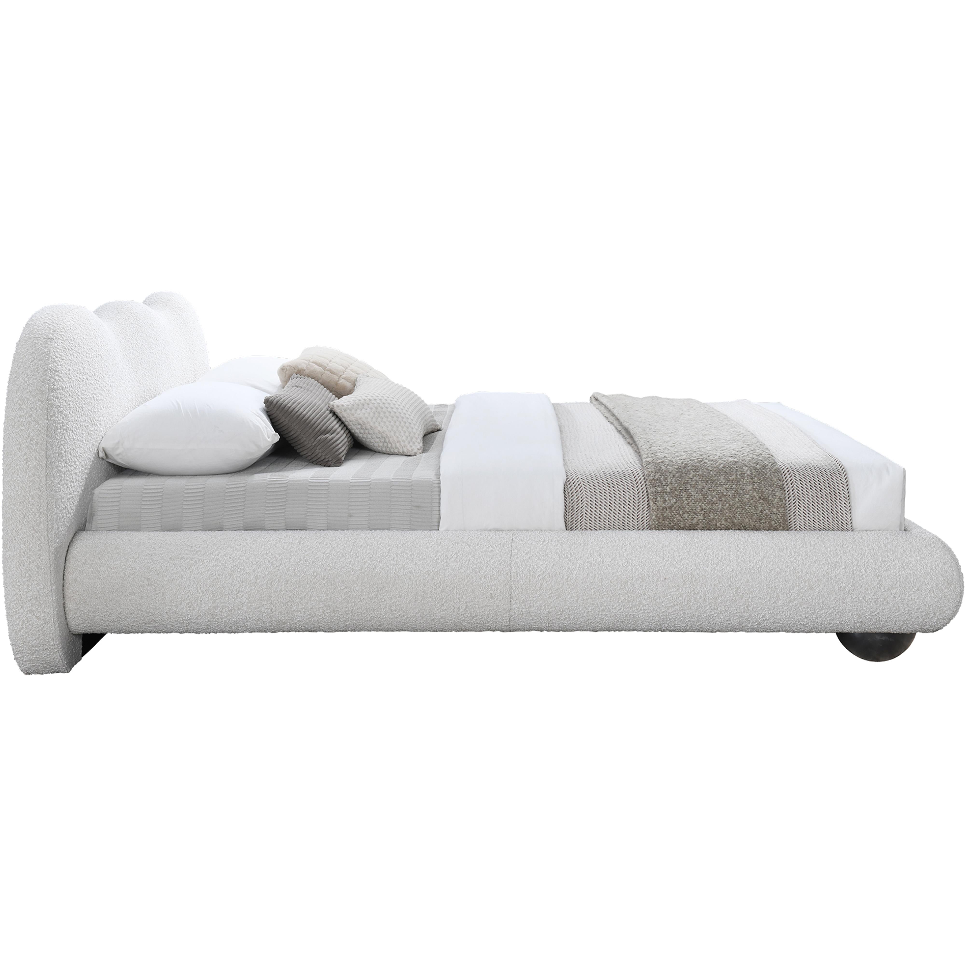 Meridian Hyde Cream Boucle Fabric Queen Bed (3 Boxes)