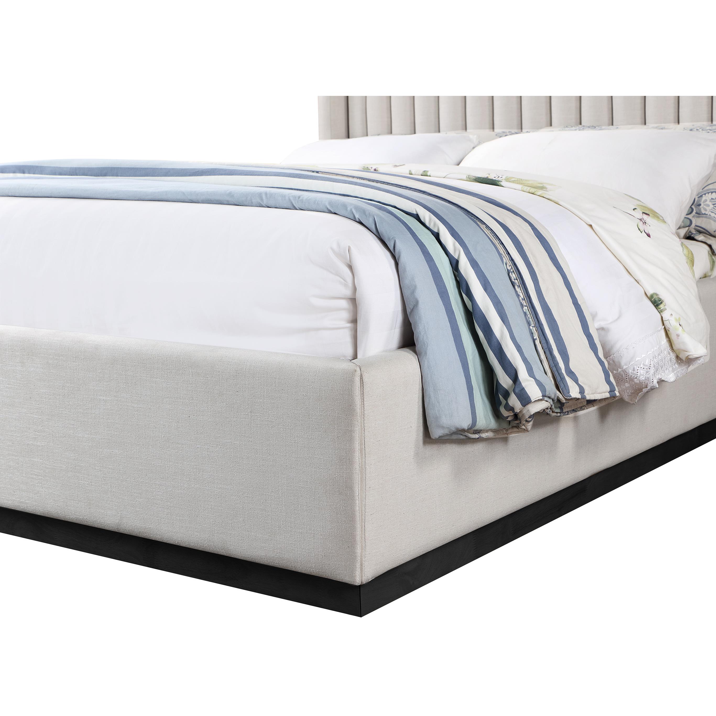 Meridian Logan Beige Linen Textured Fabric Full Bed