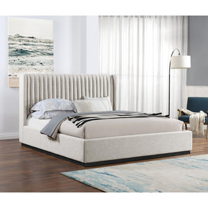 Meridian Logan Beige Linen Textured Fabric King Bed